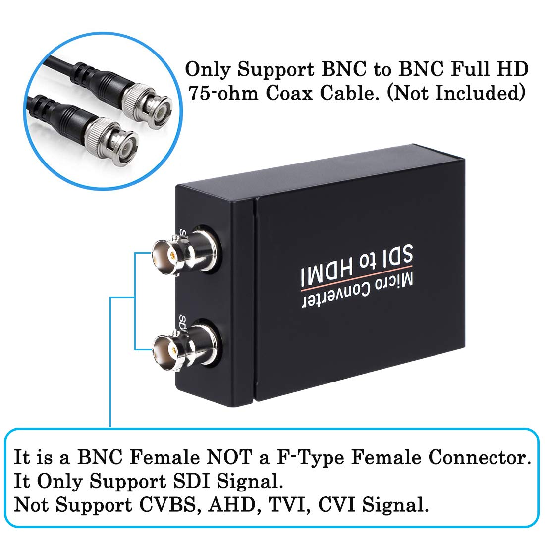 Anber-Tech SDI to HDMI Converter, SDI to HDMI Audio De-embedder Support 3G-SDI, HD-SDI, SD-SDI Auto Format Detection and Stereo Audio De-embedder, SDI Loopout (Black)
