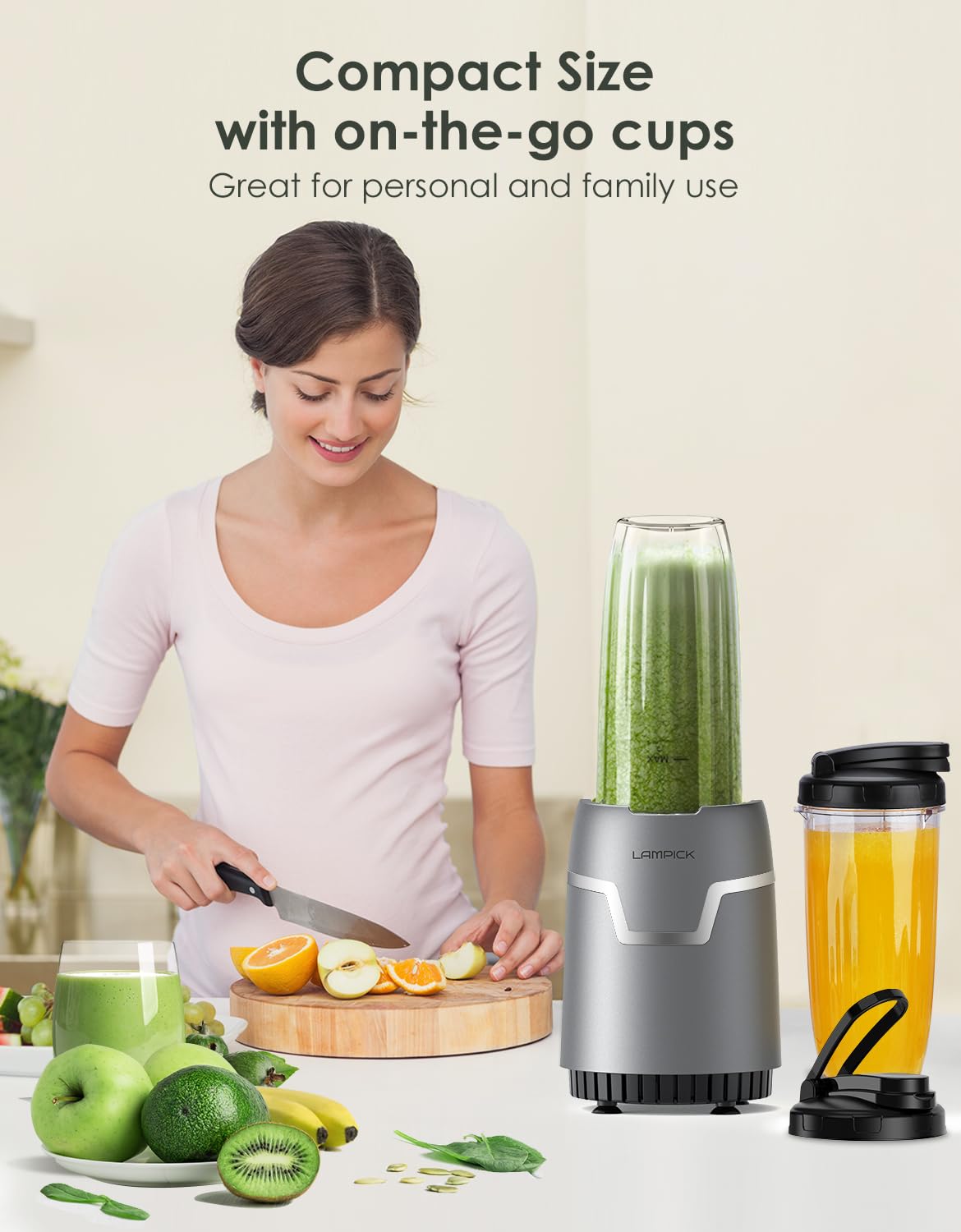 LAMPICK Smoothie Blender, 1100W Personal Blender for Shakes and Smoothies, Blenders and Grinder Combo for Kitchen with 2 * 22 Oz To-Go Cup and Lid for Protein Shake, Baby Food, Frozen Drink