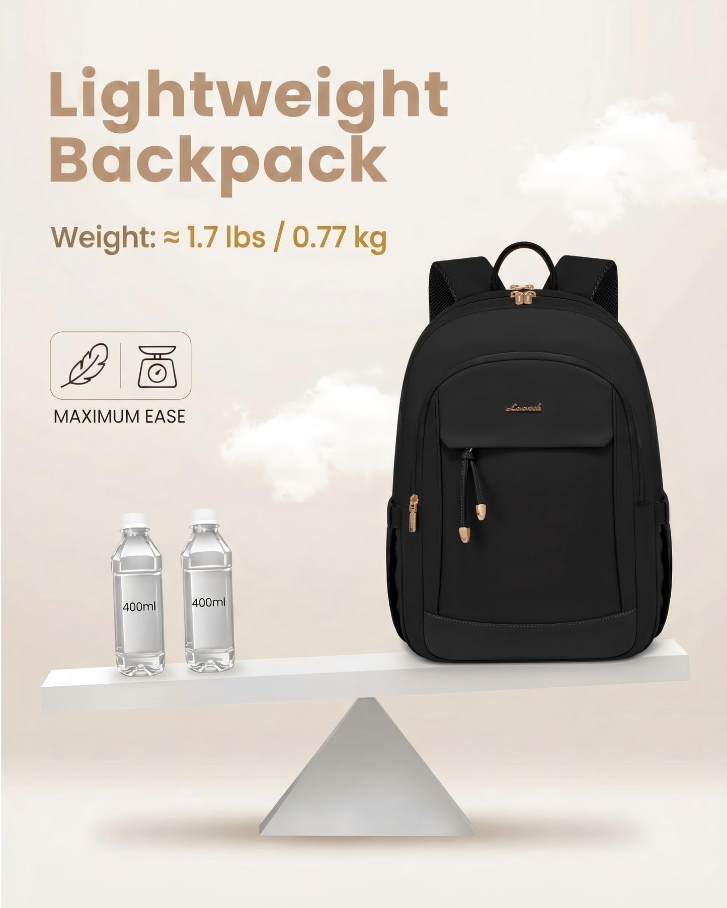 LOVEVOOK Laptop Backpack for Women, 15.6 inch Waterproof College Backpack Woman with Laptop Compartment Computer Bag Travel Backpack Purse, Large Black Computer Daypack for Work Casual, Black