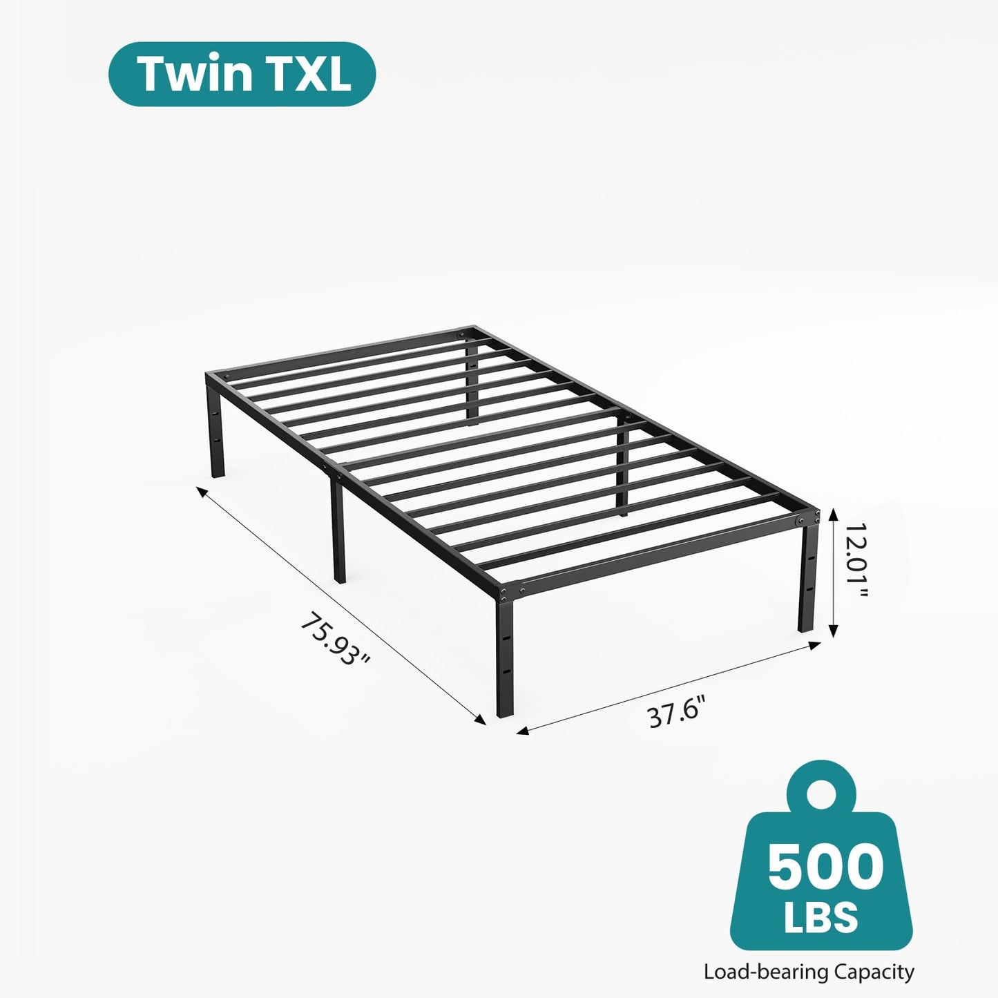 Sweetcrispy Twin XL Size 12 Inch Platform Bed Frame, Heavy Duty Metal Foundation Frame, Noise-Free Sturdy Steel Slats, Underbed Storage, No Box Spring Needed, Quick Setup