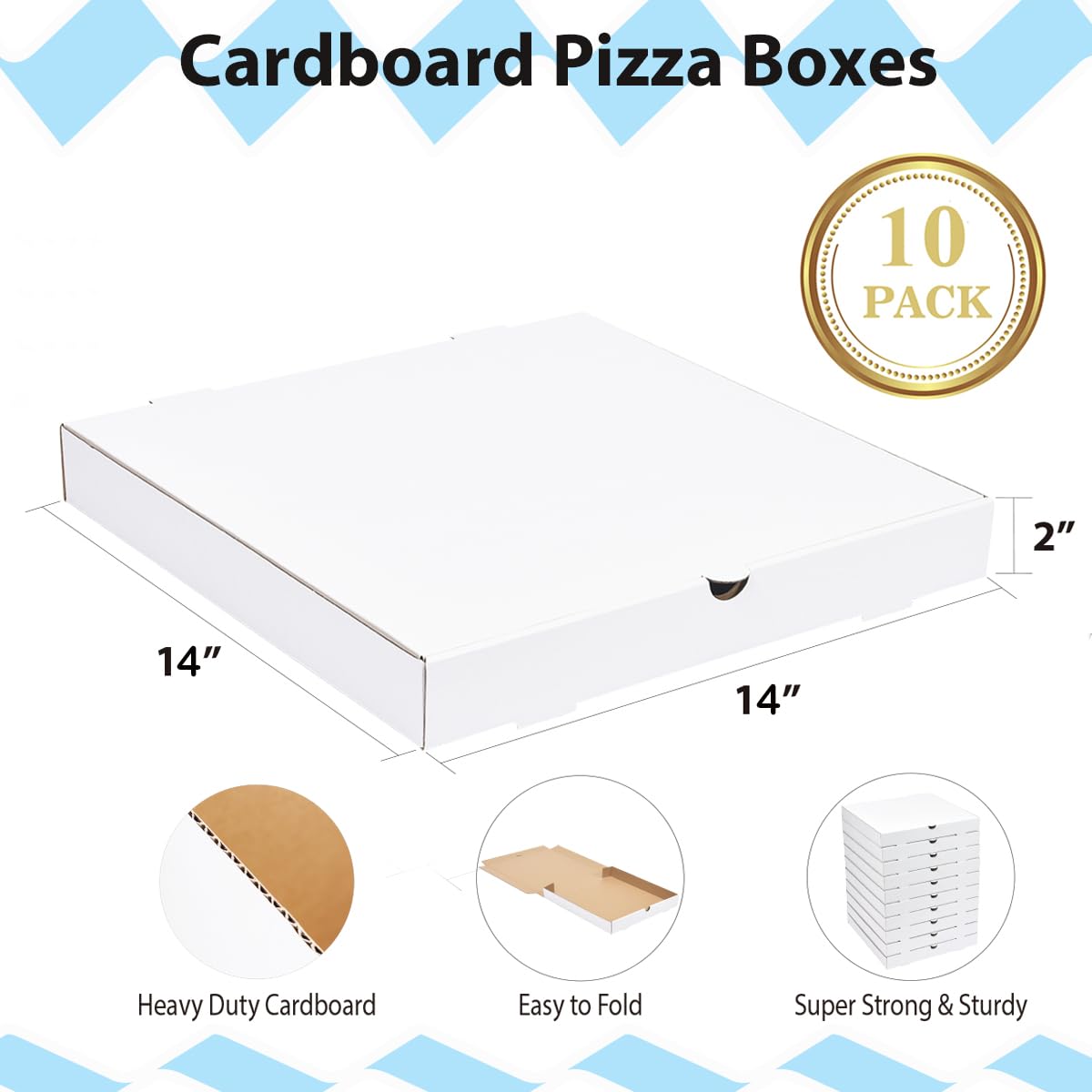 Huoshange White Corrugated Cardboard Pizza Boxes 14x14x2 Inch,10 Pack Large Pizza Box for Homemade Pizza,Food, Donut and Pies