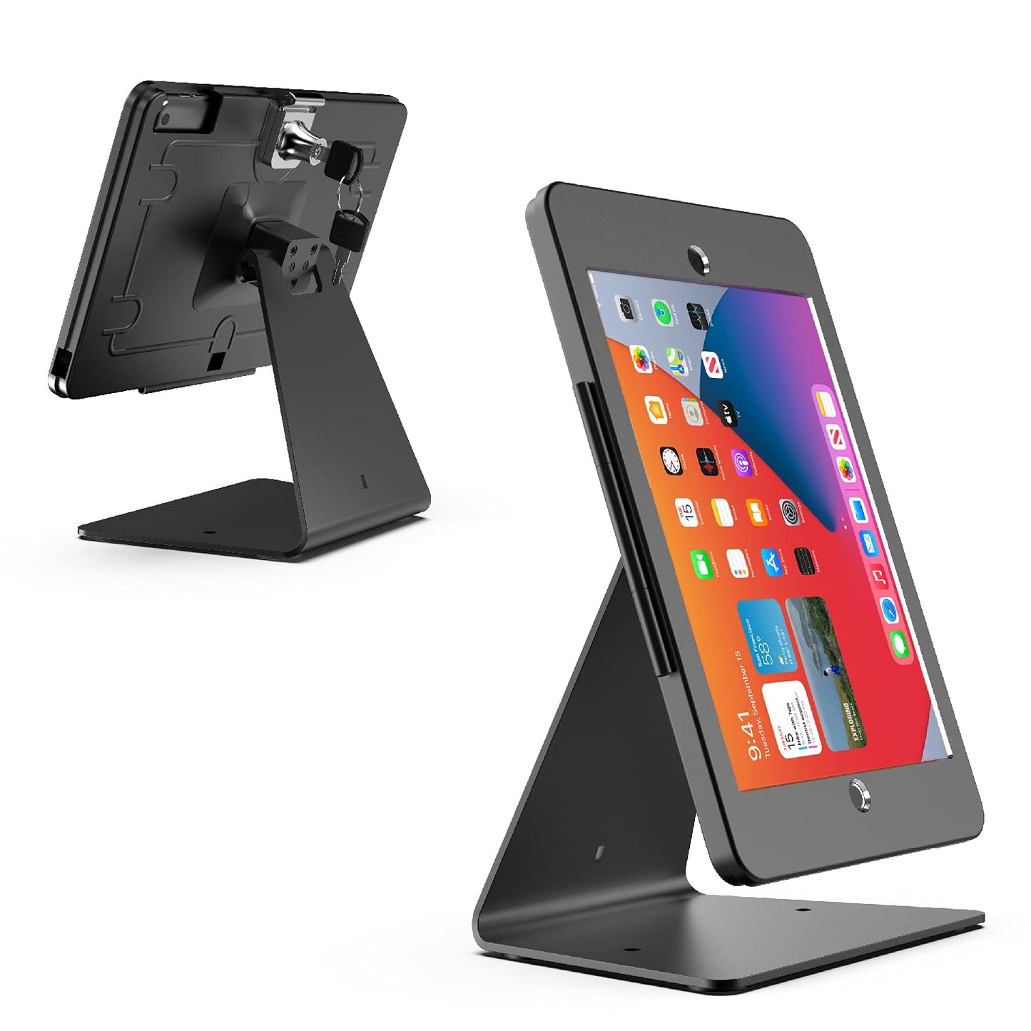 DDSHOW Desktop Anti-Theft Security Kiosk Stand Holder Enclosure for iPad 10.2-Inch (9th Gen.2021,8th Gen.2020,7th Gen.2019),with Lock and Key,Flip &360°Rotating Horizontal or Vertical Design(Black)