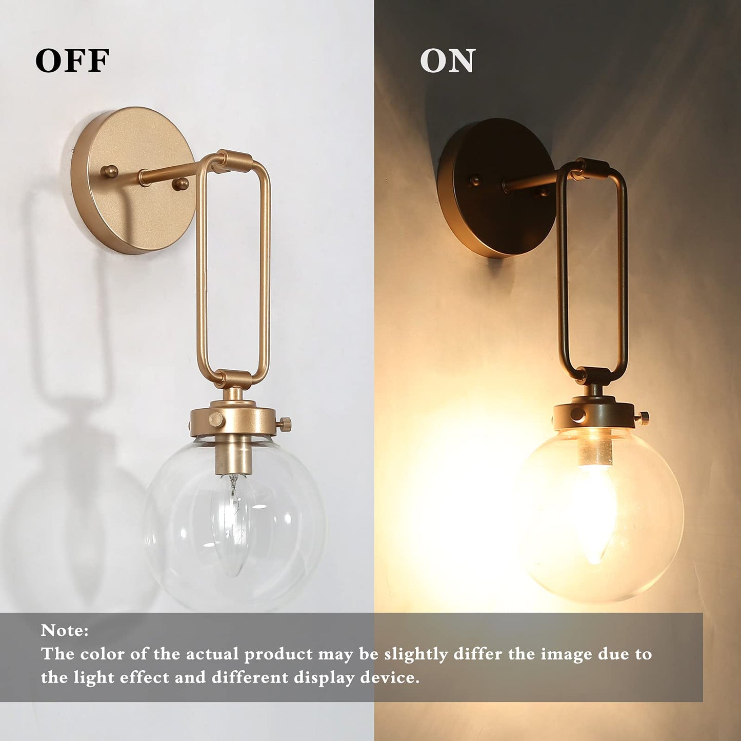 Wall Sconces, God Globe Sconces Wall Lighting, 1-Light Gold Vanity Light with Clear Glass Shade for Hallway & Kitchen, 5’’ L x 10’’ W x 14.5’’ H