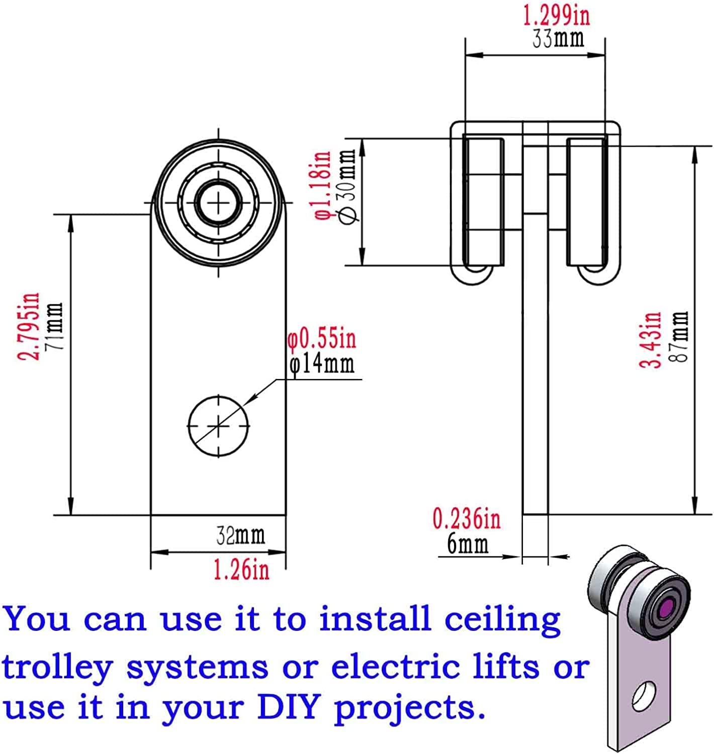 SKTREX 2 Wheel Trolley Assembly Rollers Two Bearing Trolley Assembly for 1-5/8" Wide and All 1-5/8" or Taller Strut Channel 20 pcs