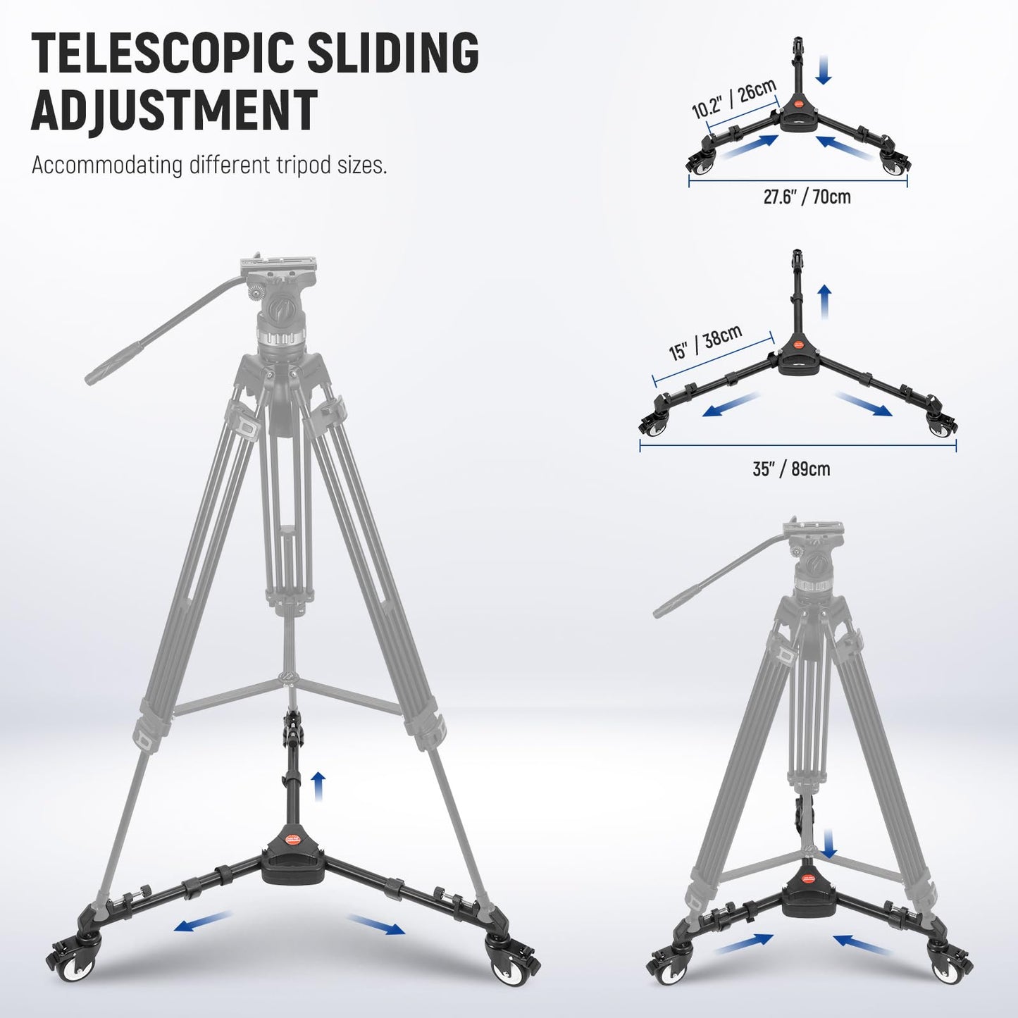 NEEWER Photography Tripod Dolly, Heavy Duty 50lbs Capacity Tripod Wheels with 3" Rubber Wheels for DSLR Cameras Camcorder Photo Video Lighting