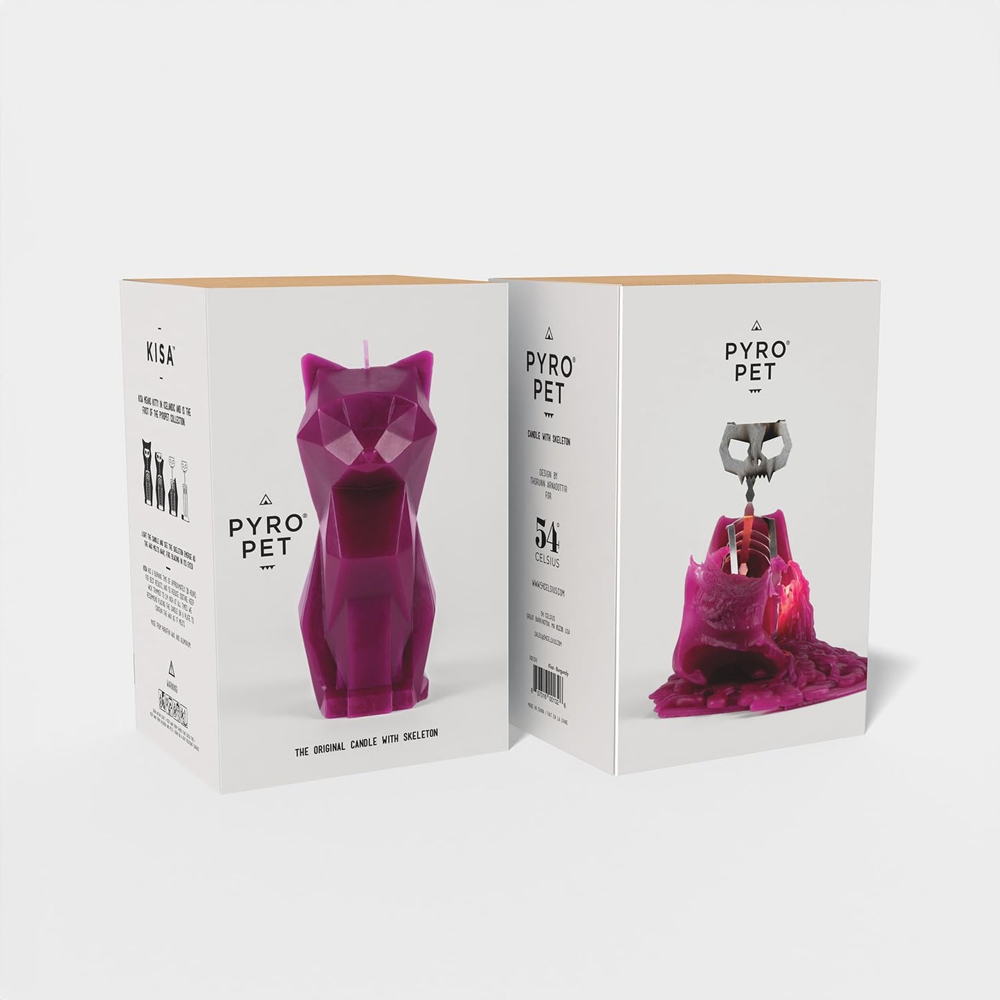 PyroPet Kisa Cat Candle (Burgundy) - The Original Cat Candle with Metallic Skeleton | Halloween Decor | Unique Gift for Cat Lovers | 20-Hr Burn Time | Dimensions: 6.7x2.9x4.5 in