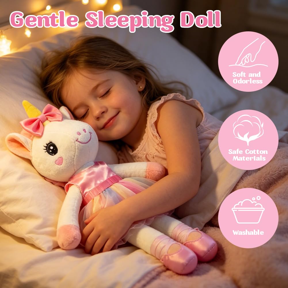 Ballerina Unicorn Toys for Girls Age 4-6, Unicorn Stuffed Animal Dolls Playset, 3 Set Ballet Princess Dress Up Doll with Rainbow Plush Bag, Unicorns Gifts for Birthday Easter Basket Stuffers