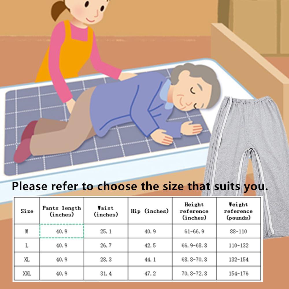 LAROTSUBA Bedridden Patient Clothing,Patient Care Trousers，Full Open Post Surgery Pants,Patient Care Pants for Home Care,Post Surgery,Elderly,Fracture,Rehab(Long,Grey,L), Large, Gray