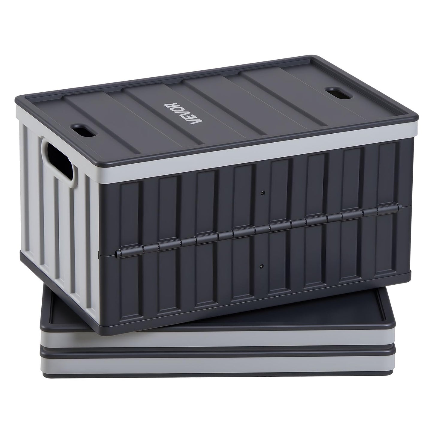 VEVOR Plastic Collapsible Storage Bins with Lids, 65L 3 Packs, Stackable Folding Storage Crates with Handles, Holds 84 lbs Per Bin, Heavy Duty Containers, Space-Saving Baskets, for Home Organizing