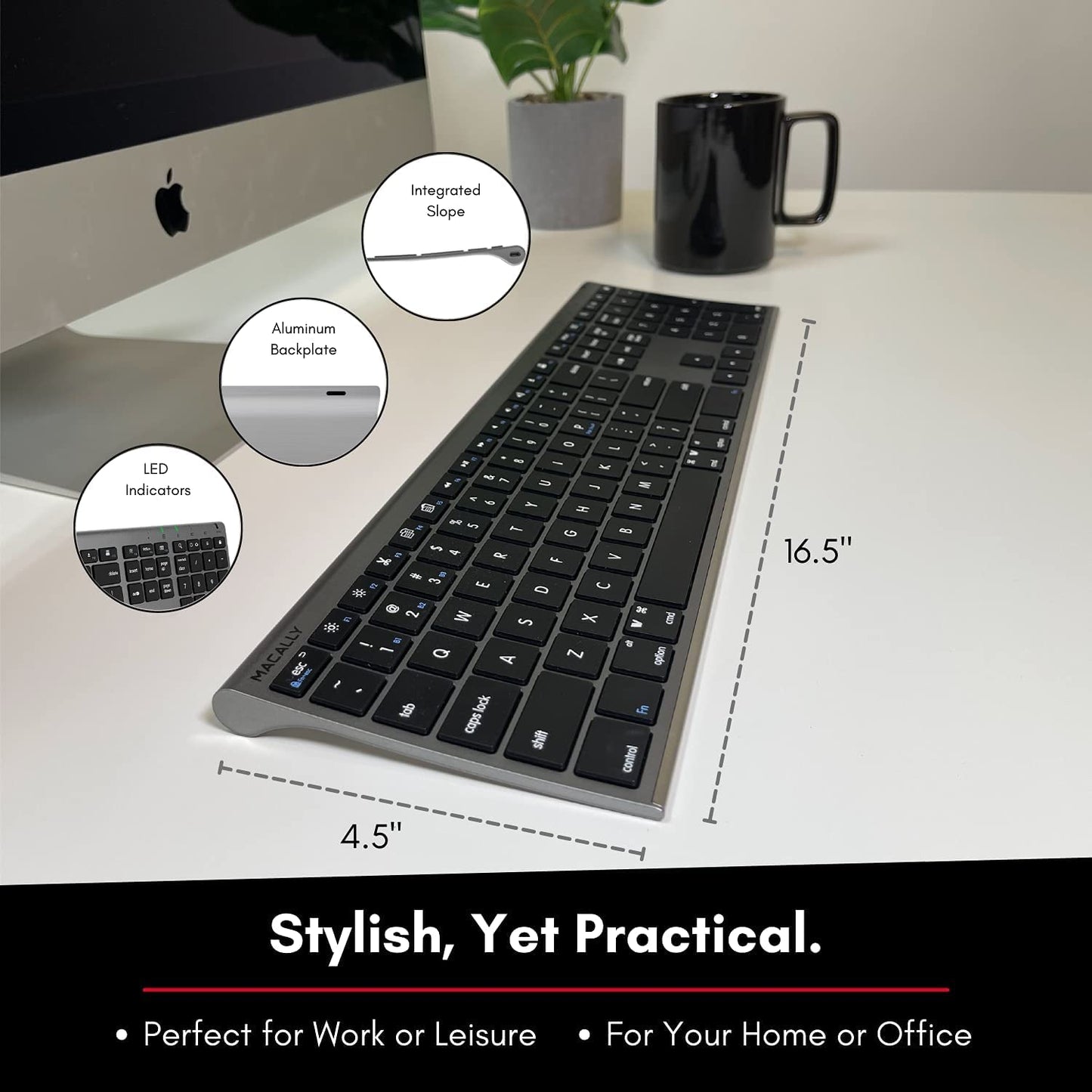 Macally Wireless Bluetooth Keyboard for Mac - Compatible Apple Keyboard Wireless for Mac iOS PC Android - Switch Between 3 Devices with Multi Device Mac Bluetooth Keyboard for MacBook Pro/Air, iMac