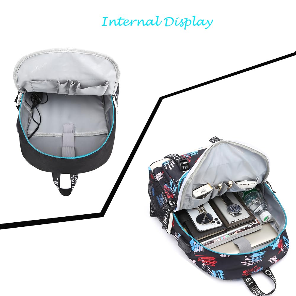 KARFRI Soccer Player 7 Multifunction Sport Backpack Travel Laptop Football Fans Bag for Men Women (Blue lines - 2)