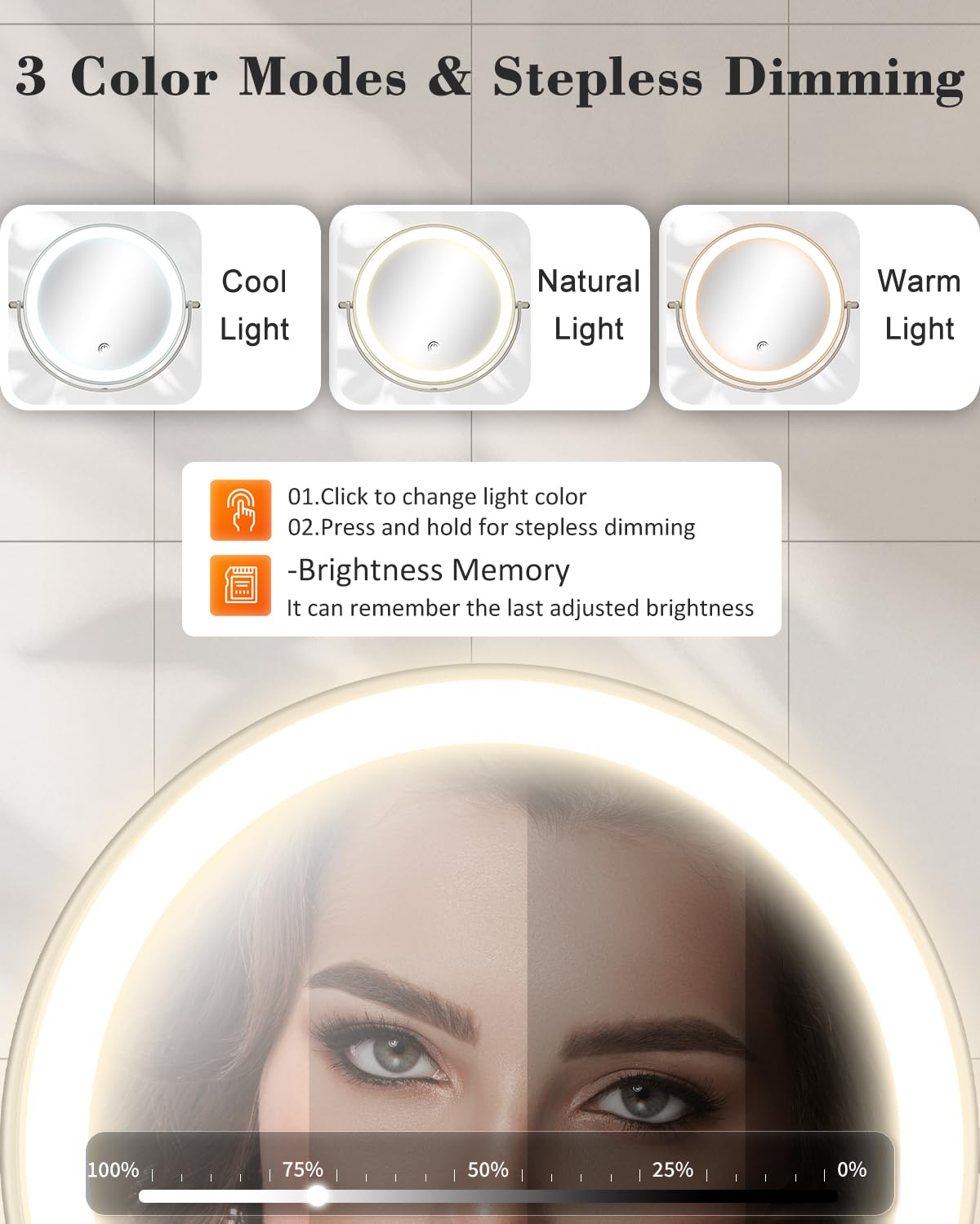 9'' 30X/1X Wall Mounted Lighted Makeup Mirror, Height Adjustable Double Sided 5000mAh Rechargeable Magnifying Bathroom Mirror with Light, 3 Color Modes Touch Dimmable Extended Arm 360 Rotation