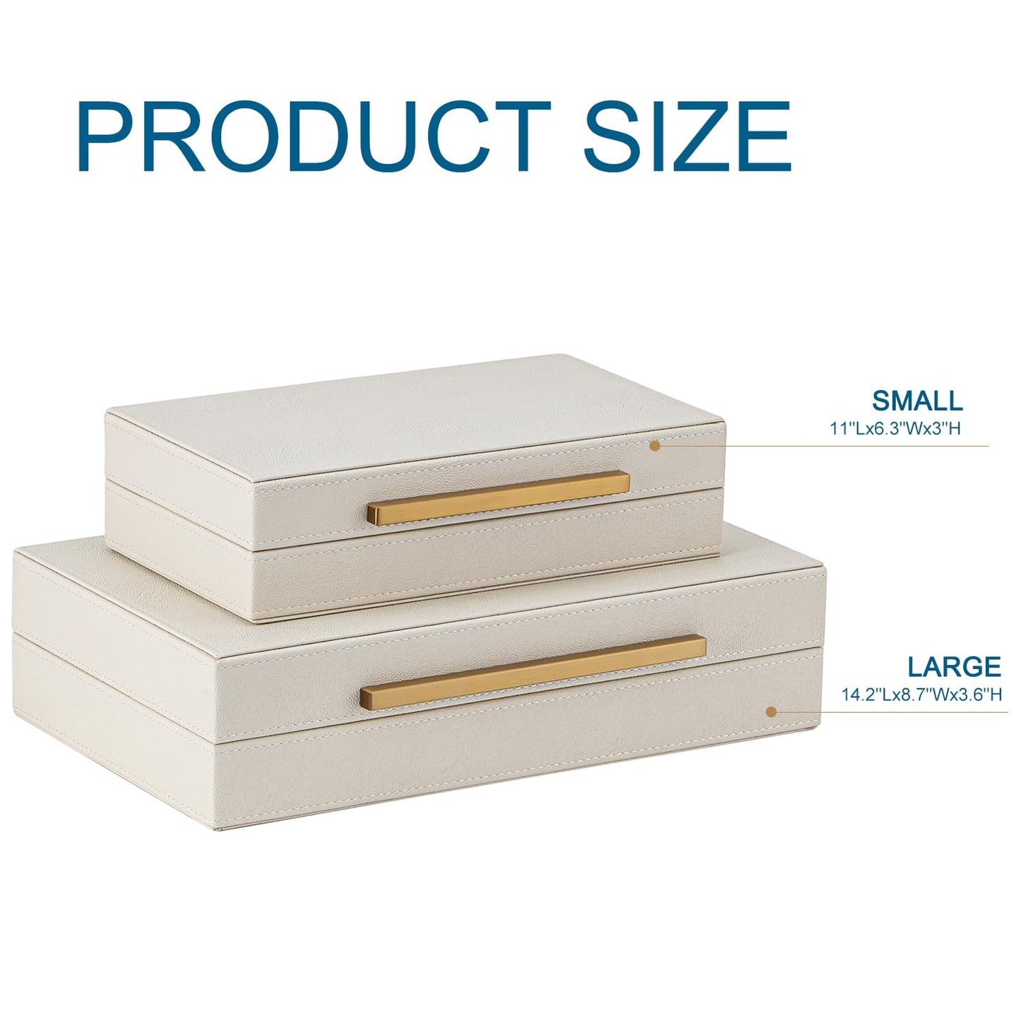 XIGEXIGE Faux Leather Large Modern Stackable Nesting Jewelry Box with Lids Organizer – Set of 2 Beige Shagreen Decorative Storage Boxes with Gold Metal Handles
