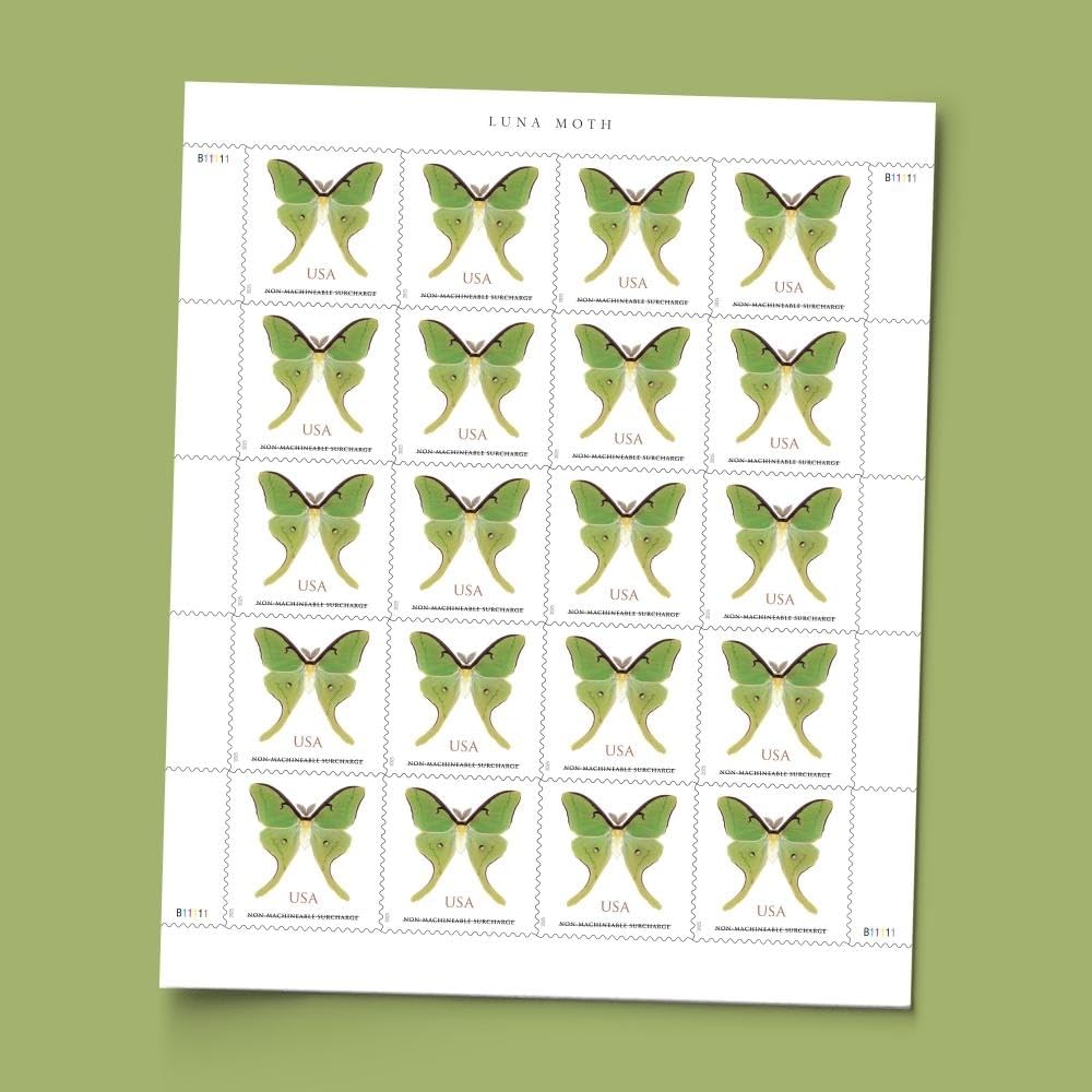 United States Postal Service Luna Moth 2025 (Sheet of 20) Non-Machineable Surcharge Rate for Square Envelopes First-Class Mail Forever Postage Stamps