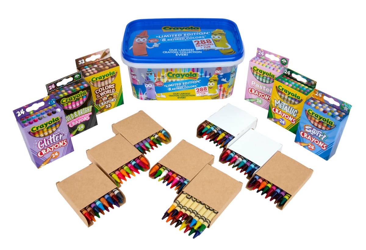 Crayola Crayon Tub (288ct), Bulk Crayons for Kids, Limited Edition Crayon Colors, Classroom Art Supplies for Preschool & Kindergarten,