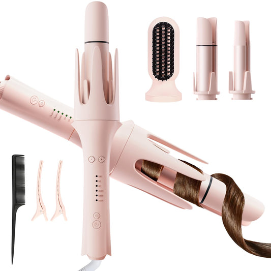 3 in 1 Multifunctional Hot Tool, Automatic Curling Irons with 2 Ceramic Barrel(1", 1.25") & Hair Straightener Brush, Hair Curler & Straightening Comb with 3 Temp & Timer & 300000+ Negative Ions