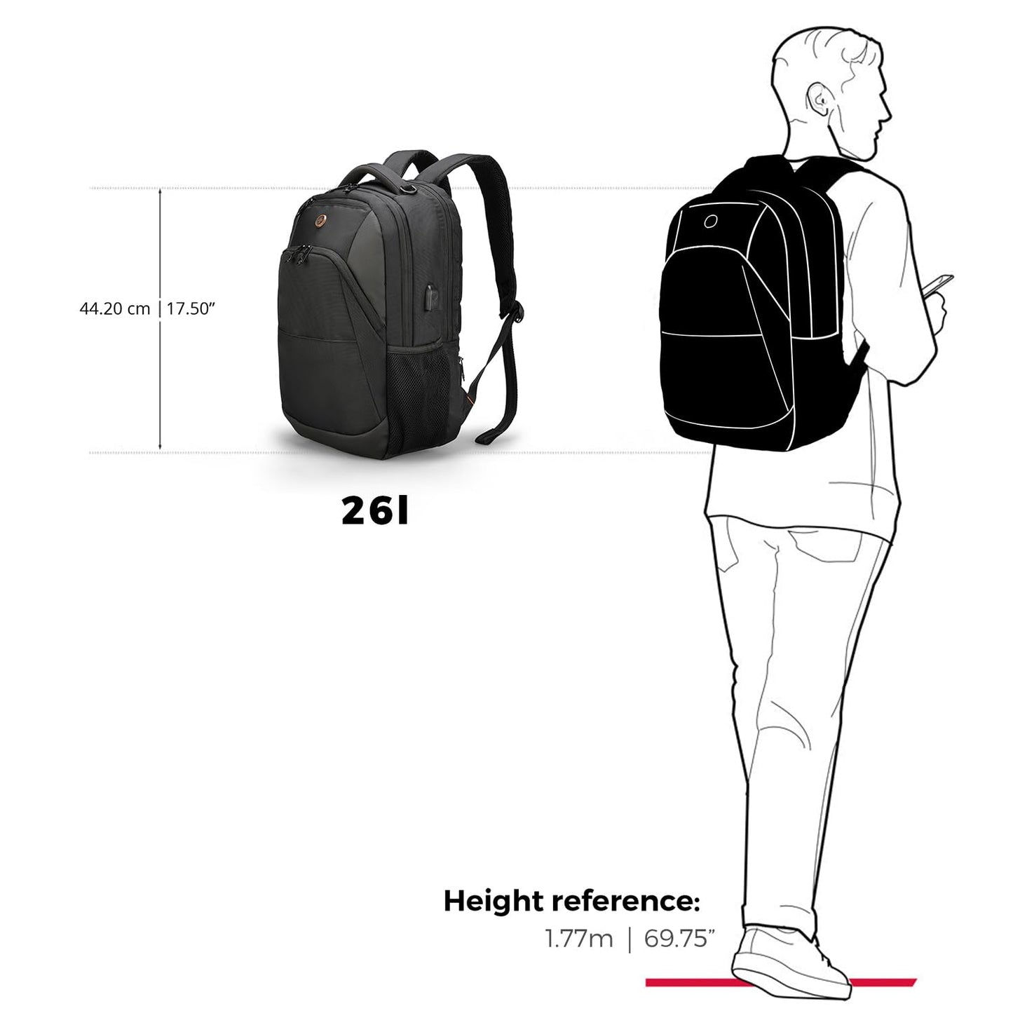 Swissdigital Design Travel Laptop Backpack, College Laptops Backpack with USB Charging Port for Men & Women Fits 16 Inch Notebook (ANDWIL SD1670) One Nation One World