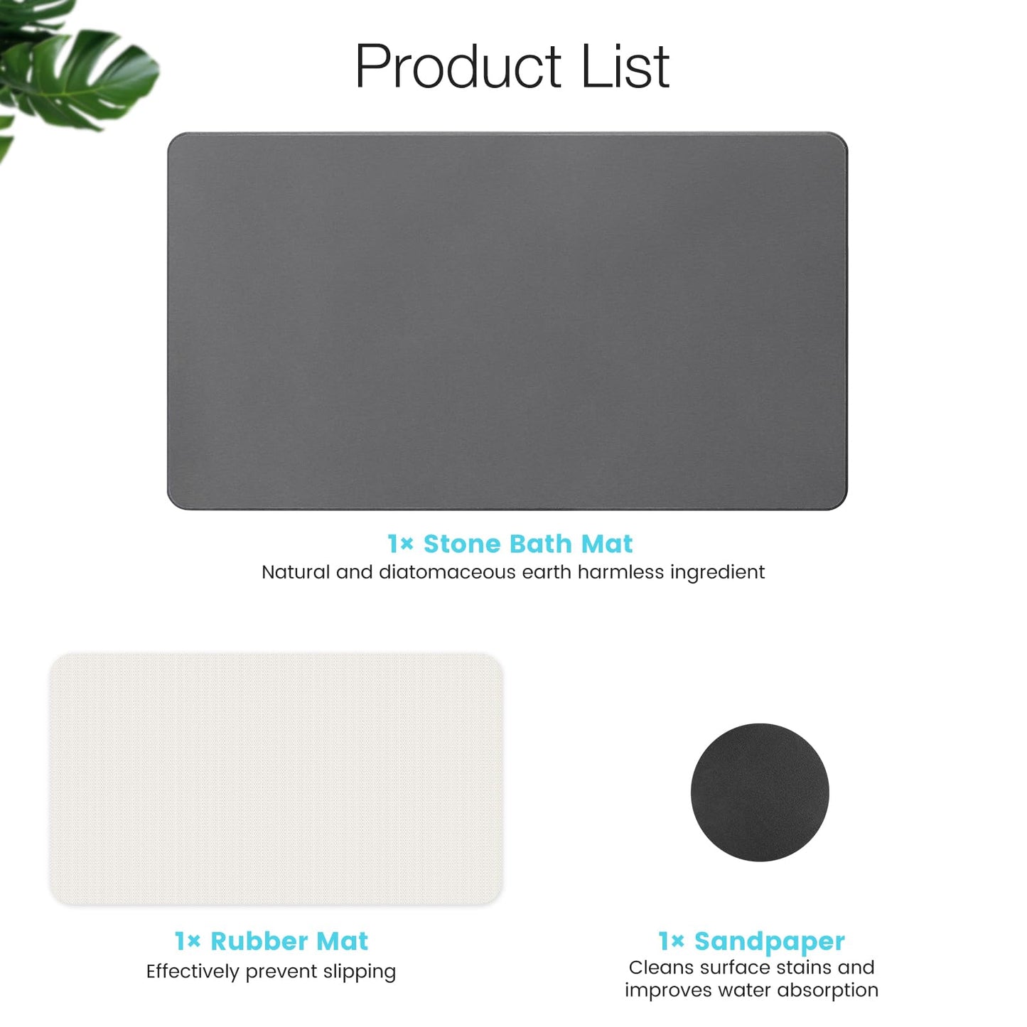 Yinoos Large Diatomite Stone Bath Mat, Premium Non-Slip Natural Diatomaceous Earth Bathtub Quick Drying Mats for Bathroom Floor (30" x 17" Dark Gray)