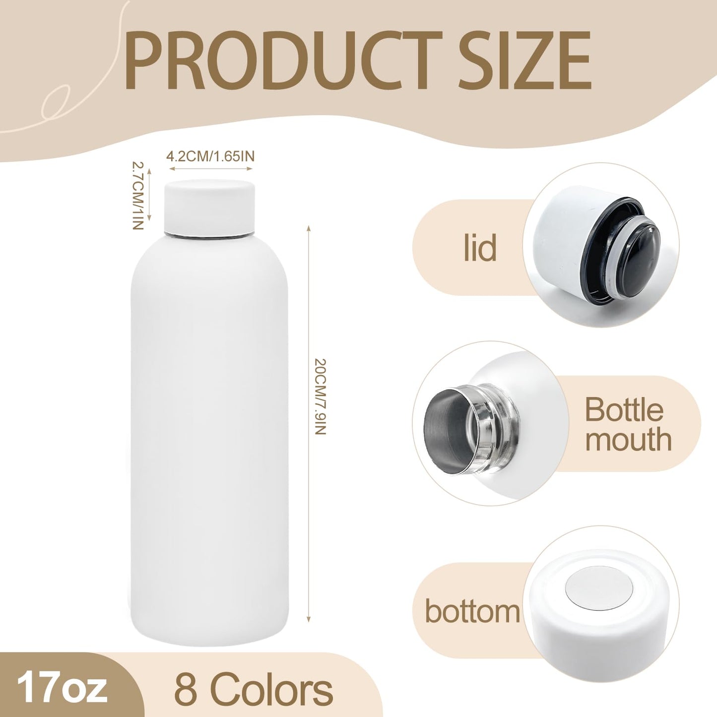 WHEATHUSK 16 Pack Stainless Steel Insulated Water Bottle 17oz Blank Double Wall Vacuum Thermal Sports Bottle Personalized Metal Water Bottles Bulk for Travel Team Gift, Office