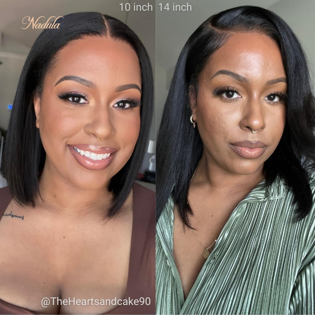 Nadula Bye Bye Knots Glueless Yaki Straight Bob 7x5 Lace Front Wigs Human Hair Pre Plucked Invisible Knots Pre Everything 3S Ready to Wear Short Yaki Bob Wigs Pre Cut 150% Density 14inch