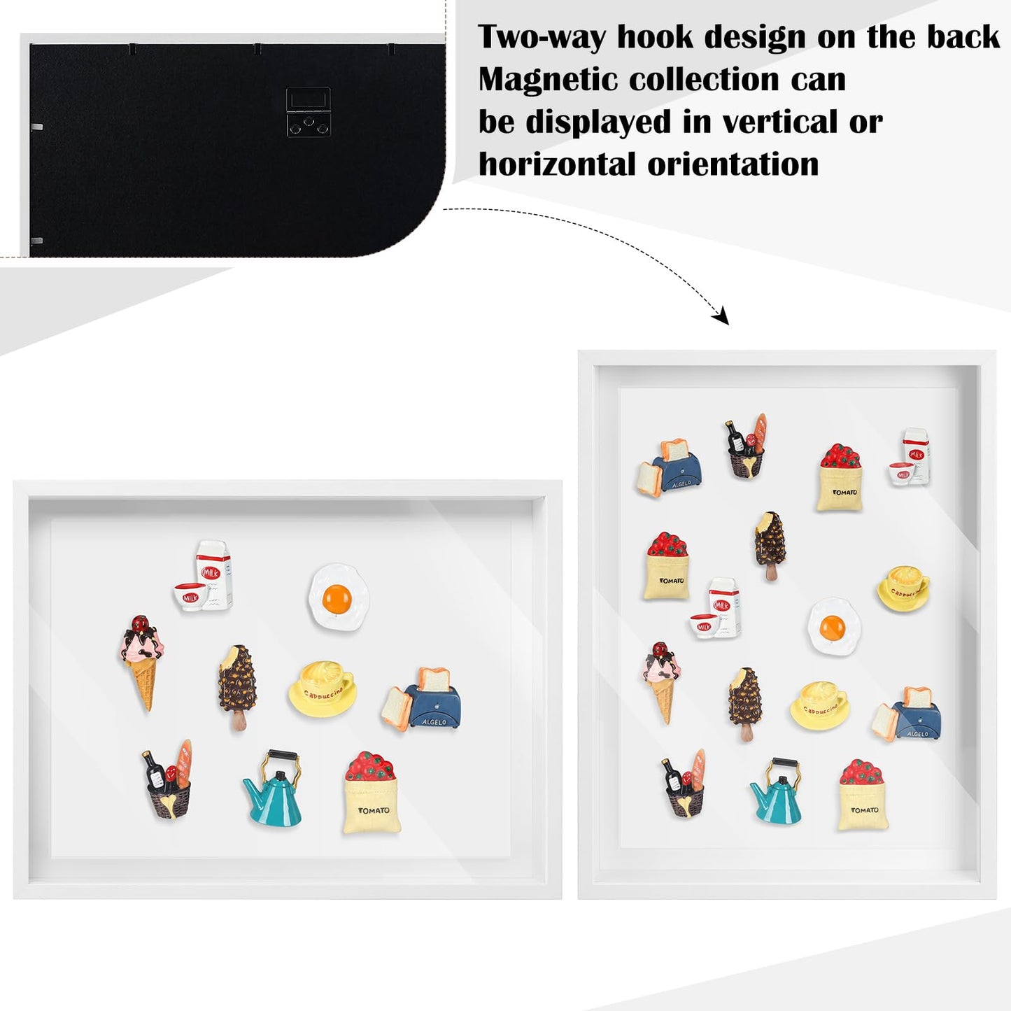 Vicenpal 2 Pcs Large Magnetic Board 16" x 12" Magnet Display Board Removable Souvenir Fridge Magnet Frames Case for Wall Dust Proof Magnetic Shadow Box for Wall Table Refrigerator (White)