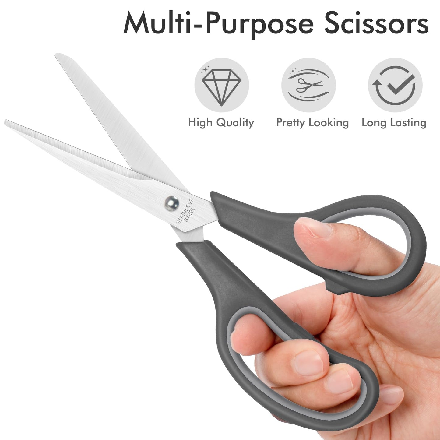 48 Pack Scissors Bulk, 8 Inch Sharp Scissors All Purpose for Office School Classroom, Shear Fabric Sewing Craft Cutting Paper for Adults Teachers Students, School Supplies for Right/Left Handles