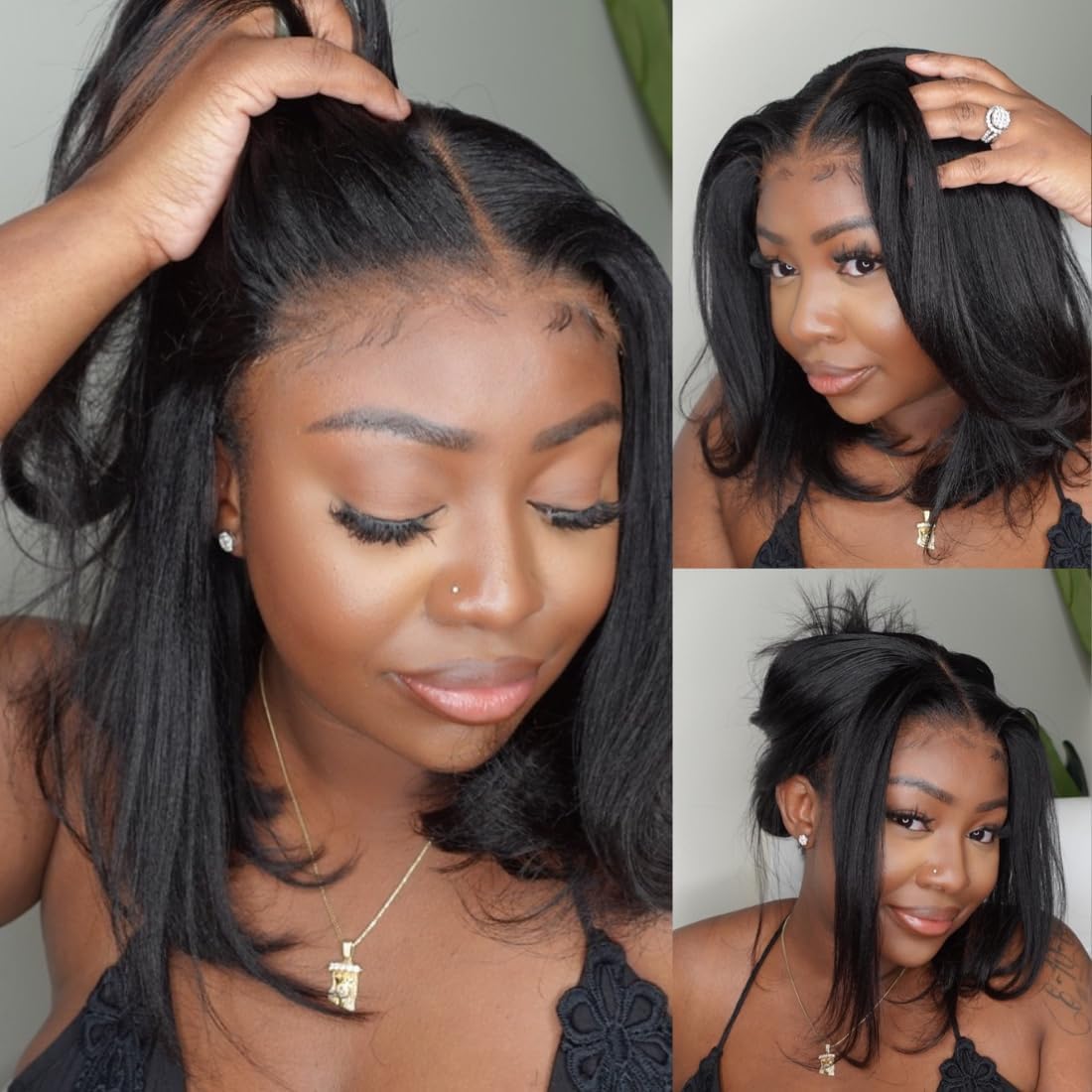UNICE Bye Bye Knots Wig Yaki Kinky Straight Bob Wigs Human Hair Pre Bleached Invisible Knots 7x5 Lace Front Wigs Human Hair Pre Everything Glueless Wigs Pre Plucked Pre Cut Lace 12 inch