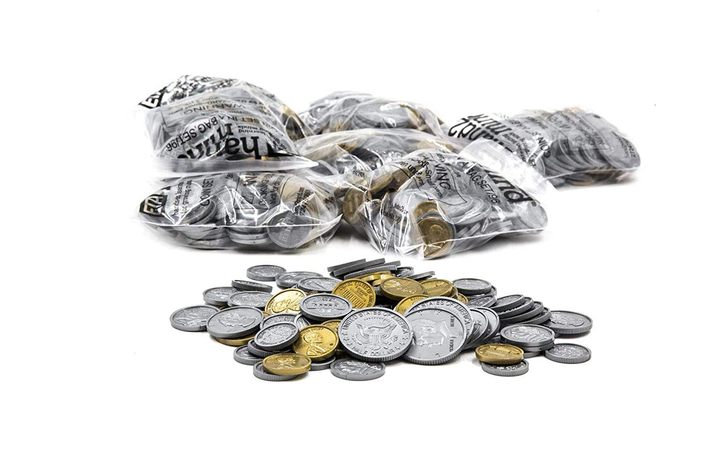 hand2mind Play Money for Kids, Realistic Fake Plastic Coins Set, Great for Pretend Play Money, Game Money Or Counting Money (Bulk Classroom Set of 500), Multi (866)