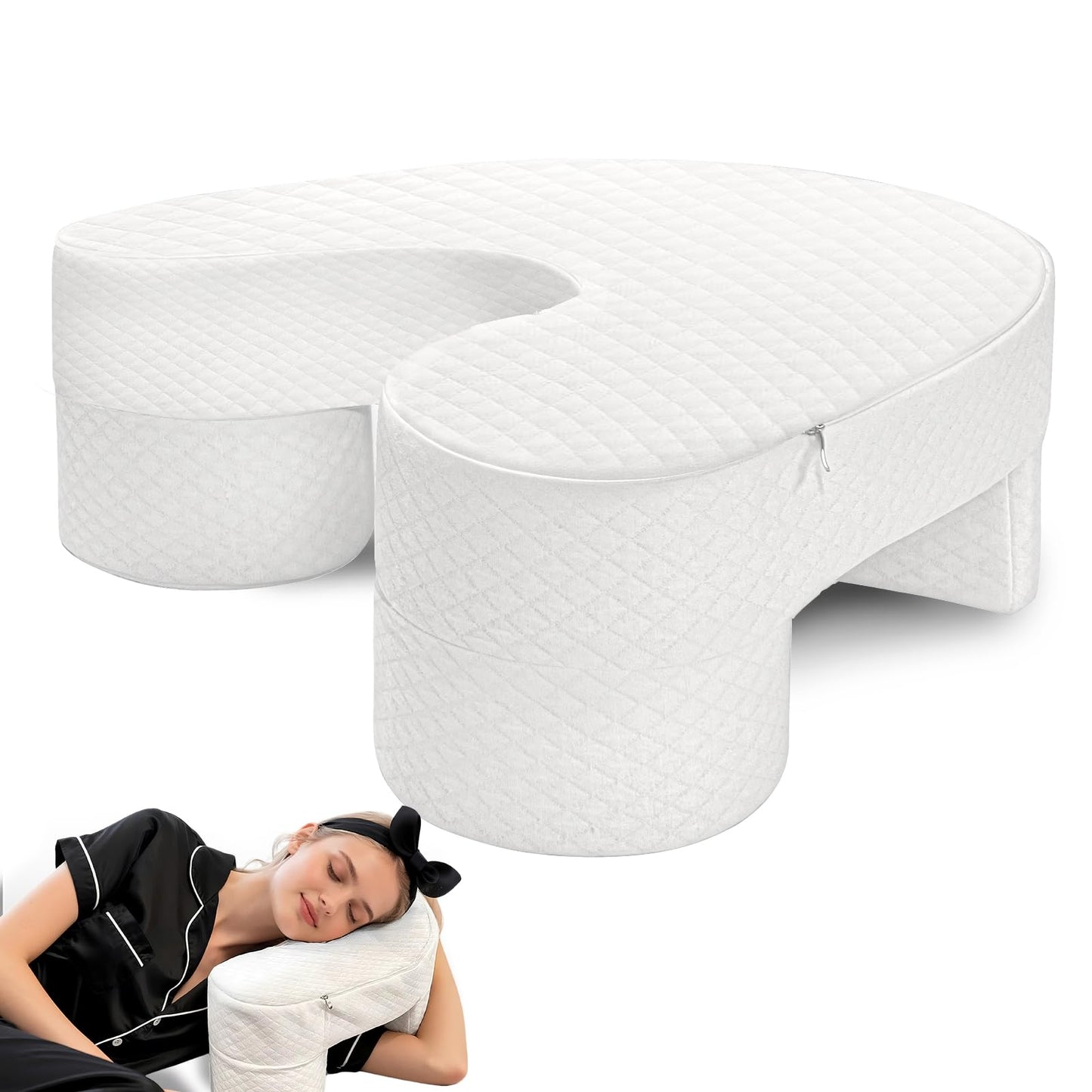 JZHLLA 5.5 Inch Pillow for Side Sleepers with Shoulder Pain Arm Channel Design, 40D Memory Foam for Support, Ergonomic Contour & Skin-Friendly Cover Relieves Pressure for Comfortable Sleep