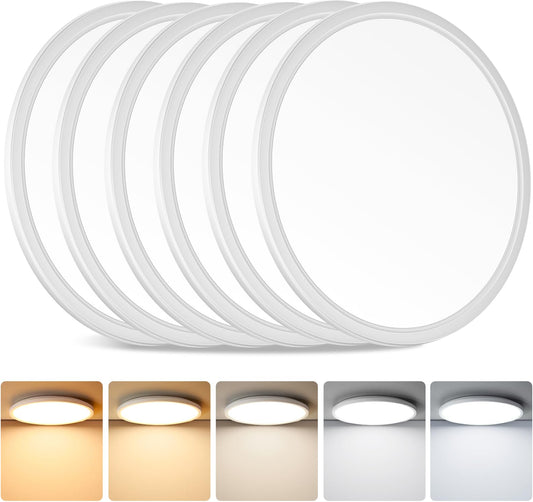 Brightever 12 Inch LED Ceiling Light Flush Mount, 24W 3200LM 0.67 Inch Thickness Close to Ceiling Light Fixtures, 2700K/3000K/4000K/5000K/6500K Color Selectable Light Fixtures Ceiling Mount, 6 Packs