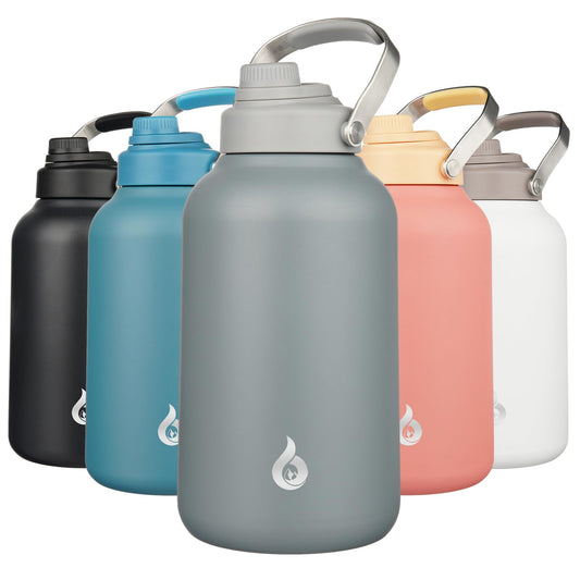 BJPKPK 1 Gallon Water Bottle Insulated, Dishwasher Safe 128oz Large Water Jug with Metal Handle & BPA Free Spout Lid, Stainless Steel Metal Jug for Gym, Sports & Hiking, Grey