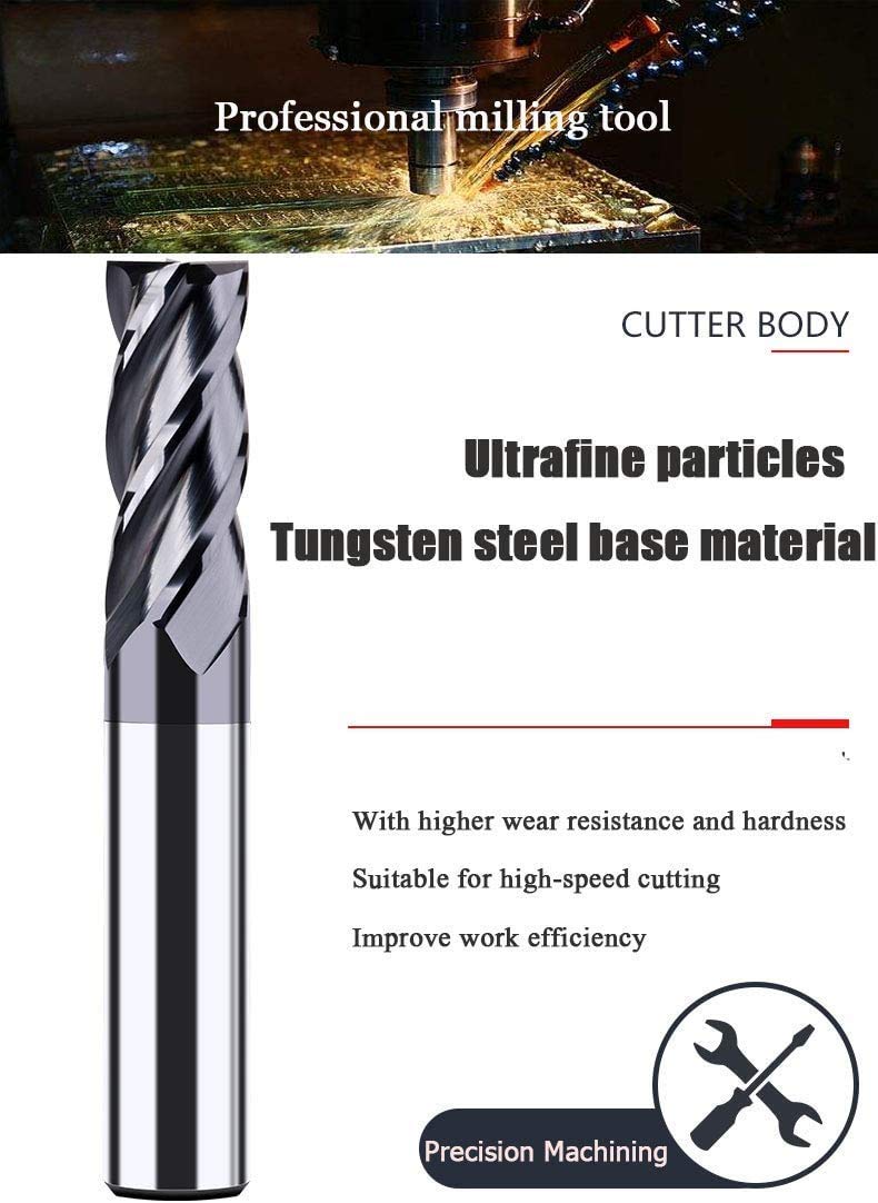 5pcs 1/4”, 3/8”, 1/2”, 5/8”, 3/4” Carbide Square End Mill, HRC 45 Deg Single End 4 Flute AlTiN Coating Mill Bits (5pcs End Mill Set)