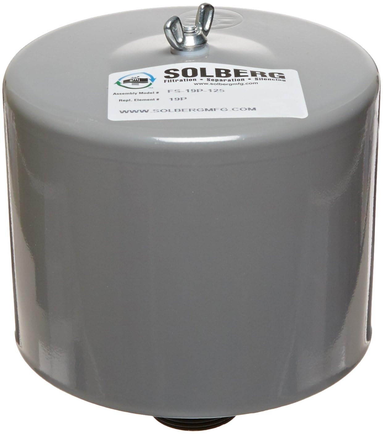 Solberg FS-19P-125™ Inlet Compressor Air Filter Silencer, 1-1/4" MPT Outlet, 6-5/8" Height, 6" Diameter, 70 SCFM, Made in the USA