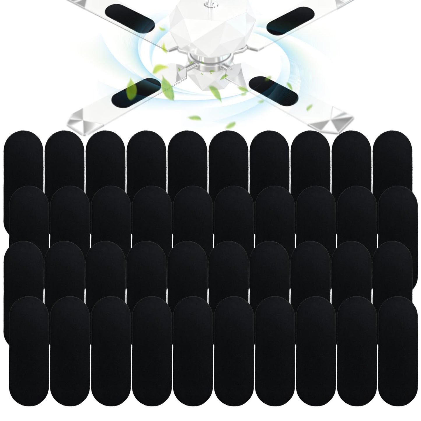 Amestar 40 Pack Ceiling Fan Filters for Blades, Black Ceiling Fan Air Purifier Pads, Dust Catcher Activated Coconut Carbon Ceiling Fan Filter Accessories