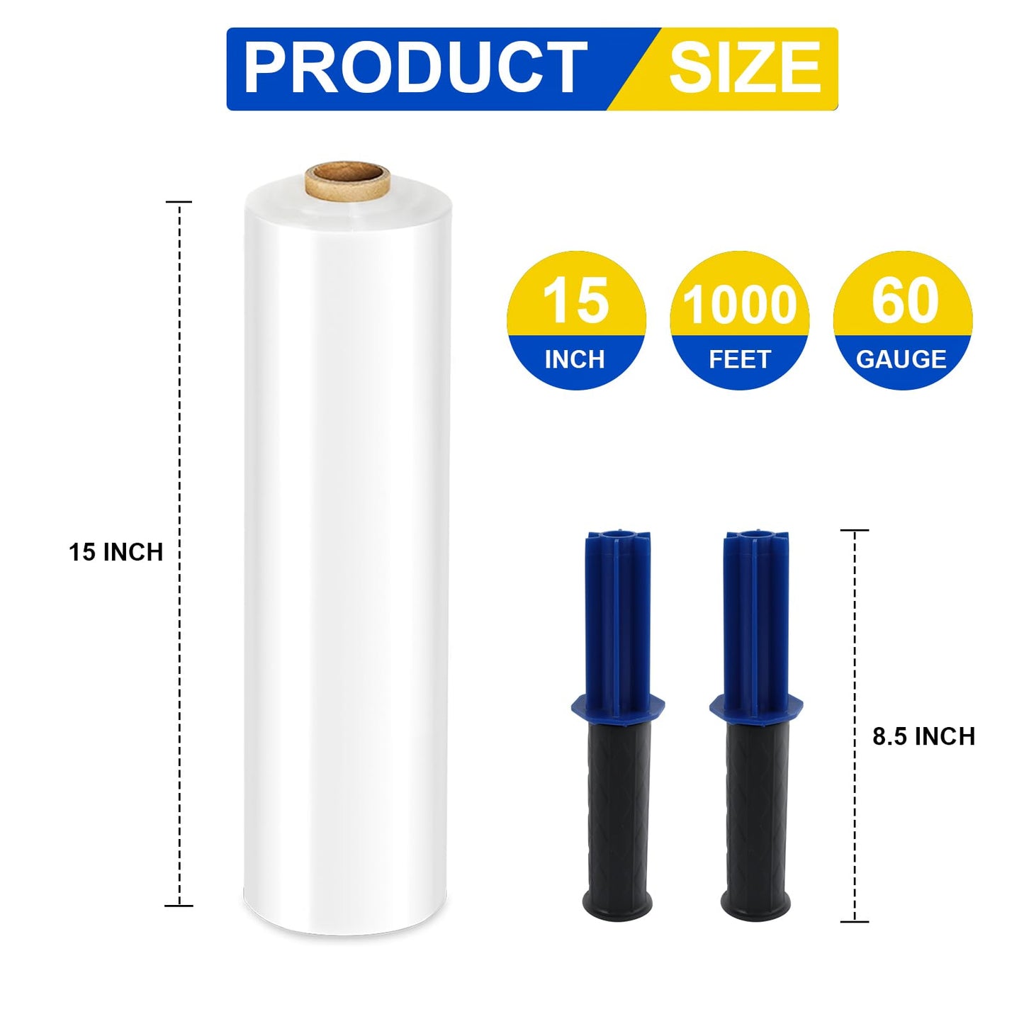 Stretch Film, RAZCC Stretch Wrap Industrial Strength, Shrink Wrap for Pallet Wrap, Heavy Duty Clear Plastic Wrap with Handles, Moving Wrapping Plastic Roll, 15" x 1000 Ft Per Roll, 60 Gauge, 4 Pack