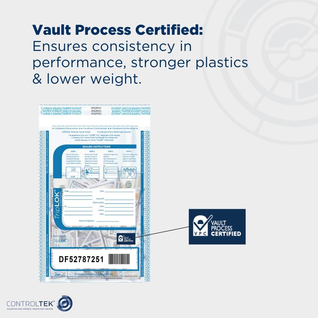 ControlTek TripLok Tamper-Evident Deposit Bags, Clear, 12" x 16", 100 Bags
