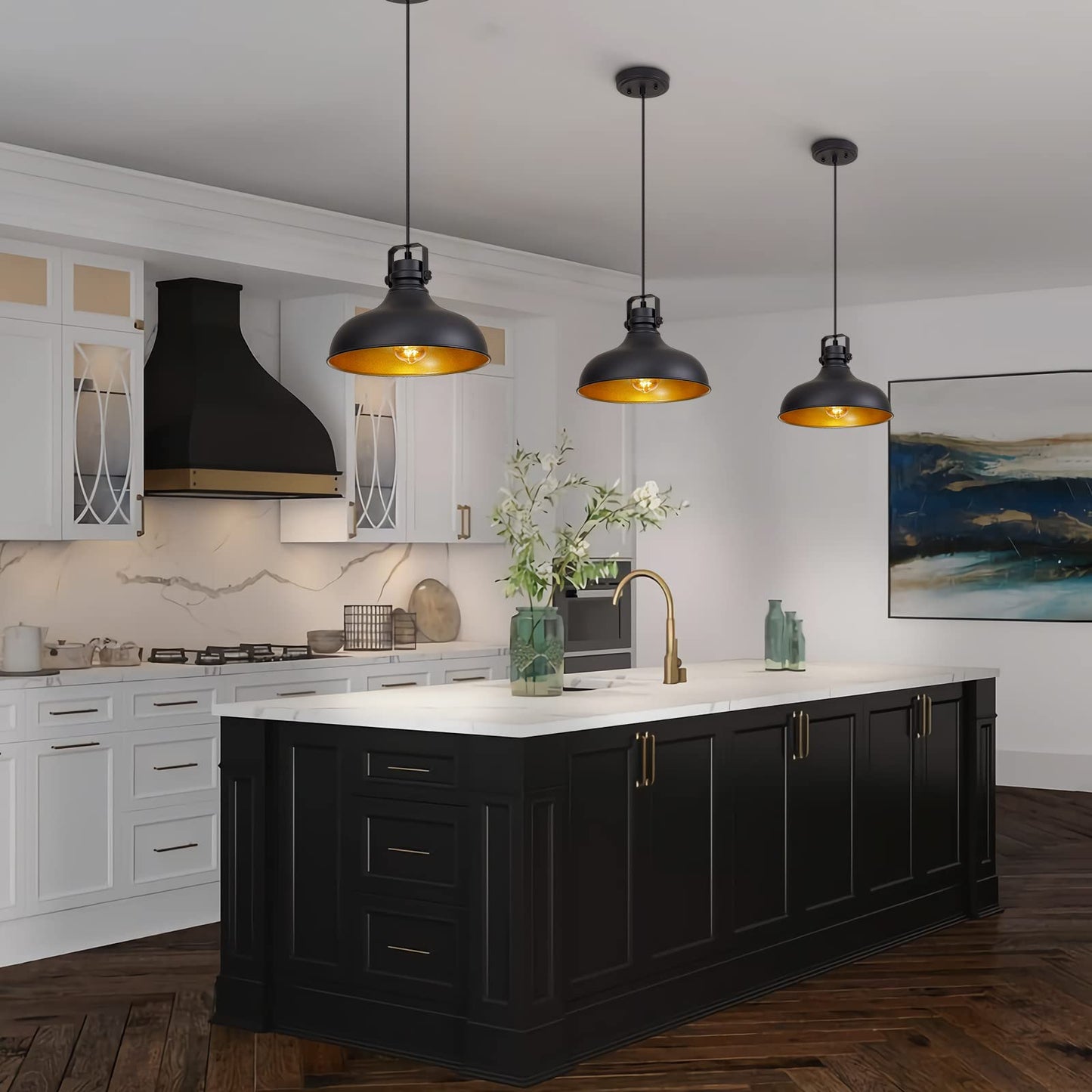ALAISLYC Black Farmhouse Pendant Lights Matte Pendant Lighting for Kitchen Island Industrial Adjustable Height Vintage Dome Hanging Light Fixtures for Barn, Dining Room 2 Packs
