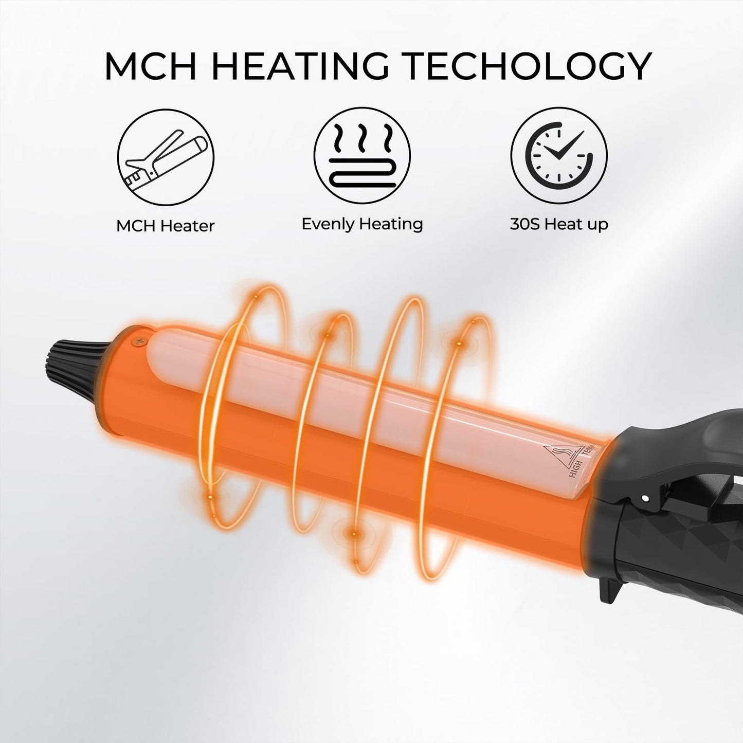 1.25 Inch MCH Ceramic Curling Iron with 6.2-Inch Barrel, Adjustable Temperature, LED Display, and Dual Voltage for Long Hair - Professional Curling Wand with Instant Heat up to 450°F