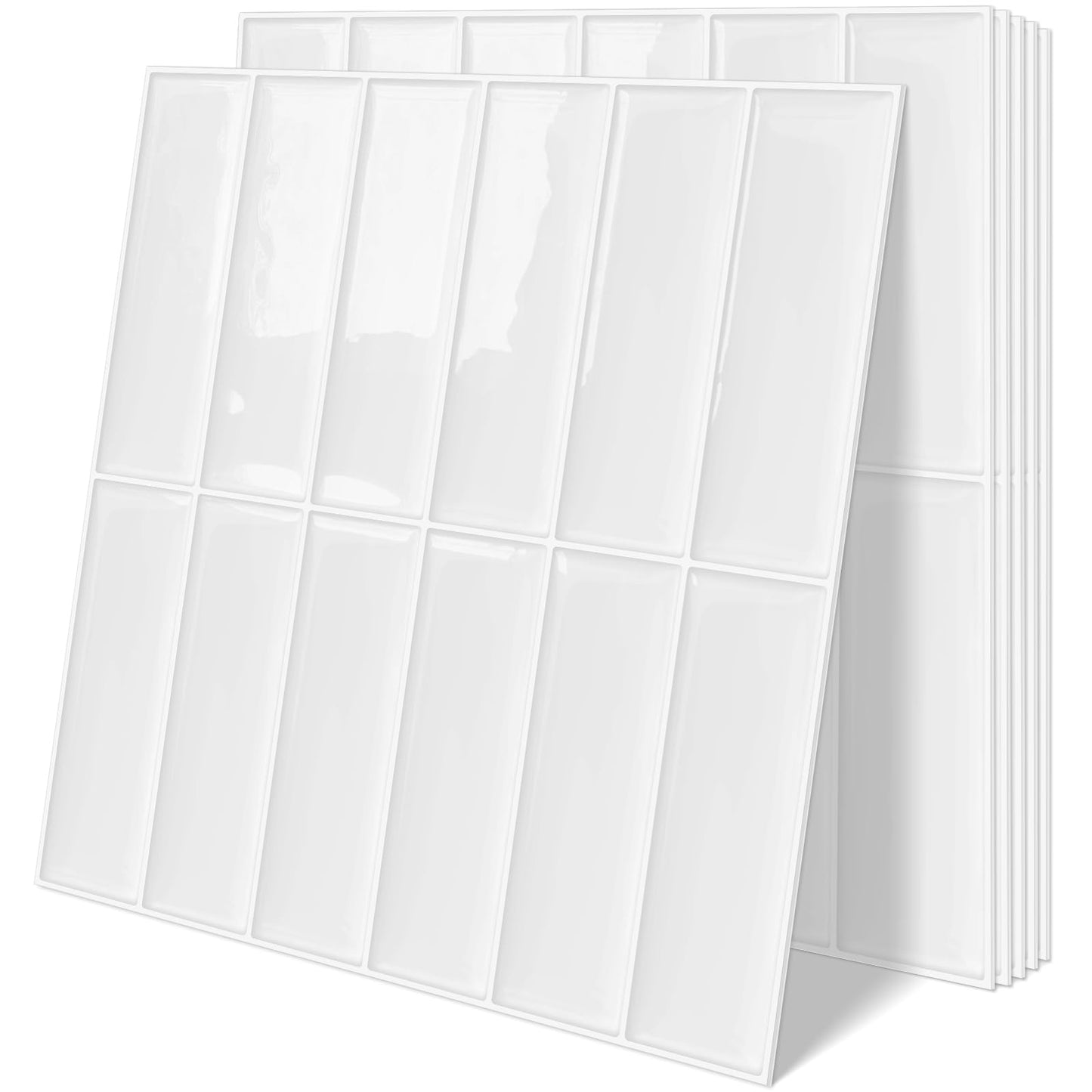 Tiwoos Plain White Peel and Stick Backsplash Tile Rectangle Subway Self Adhesive Wall Tiles for Kitchen (10-Sheet,12"x12")