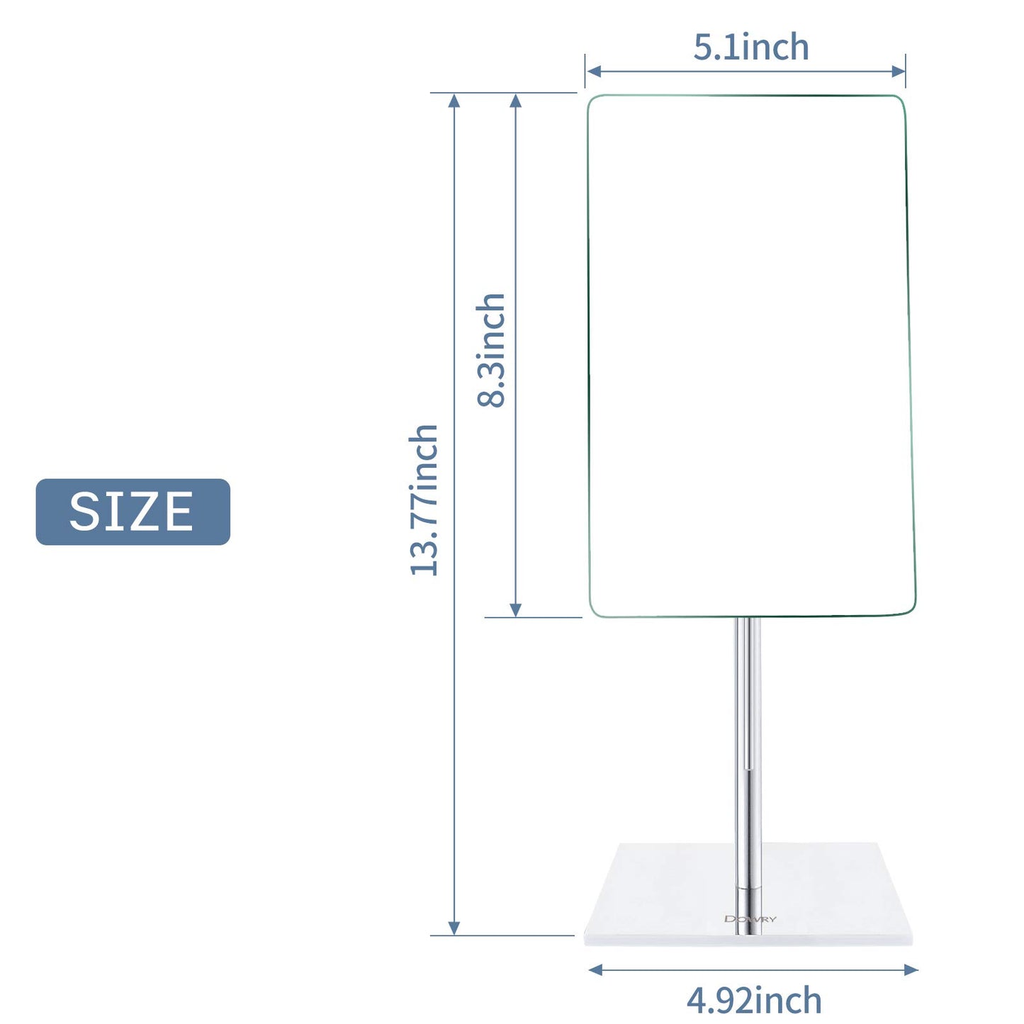 DOWRY 5X Tabletop Magnifying Makeup Mirror Adjustable Rectangular Vanity Mirror for Bedroom 304 Stainless Steel Polished Chrome