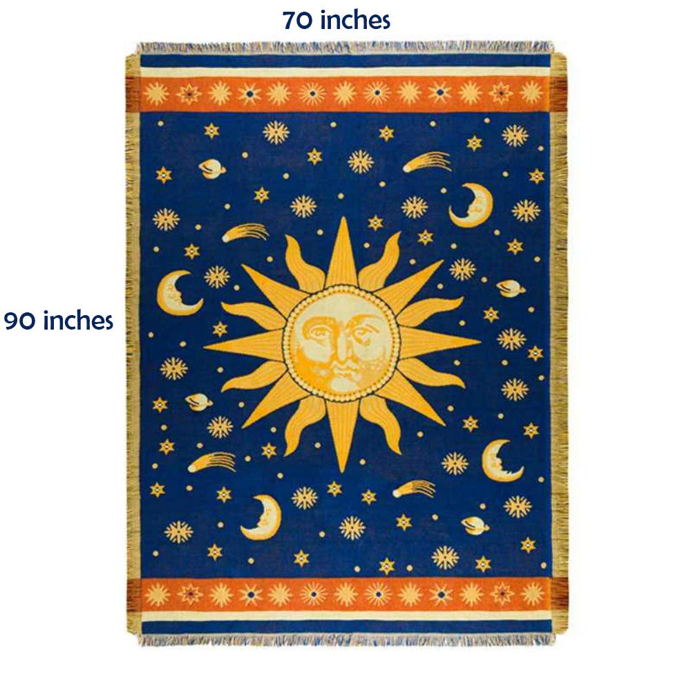 Erke 70" x 90" Sun and Moon Blanket Celestial Couch Sheet Cover Witchy Hippy Home Decoration, Double Sided Cotton Woven Hippie Throws Wicca Blankets for Couch Bed Recliner Decor - Yellow/Blue