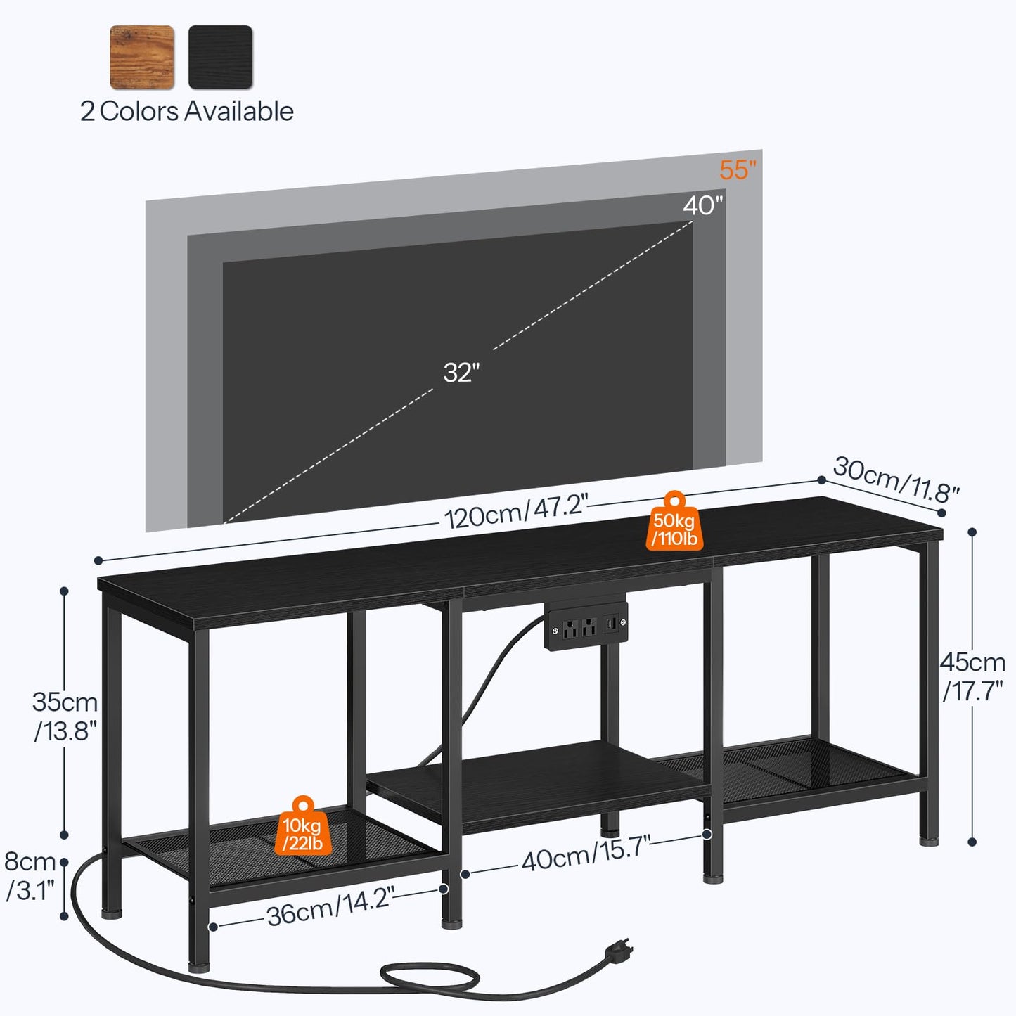 HOOBRO TV Stand with Charging Station to 55 Inches, LED Entertainment Center, Media TV Console Table with Open Storage Shelving for Living Room, Bedroom, Black BB122UDDS01