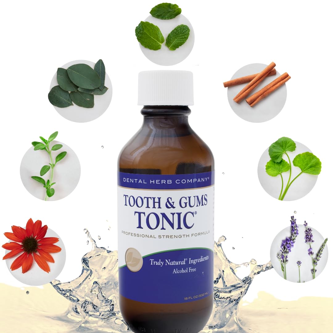 Dental Herb Company Tooth & Gums Tonic Oral Rinse – Natural Professional Strength Mouthwash with Essential Oils & Herbs for Gum Health, Bad Breath & Gum Irritation – Alcohol-Free, 18 oz. (2 Bottles)