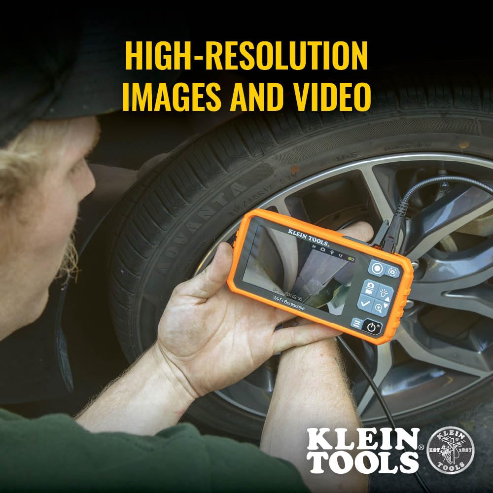 Klein Tools 69473 Borescope, 9 mm 10-Foot Armored Waterproof Gooseneck Snake, LED Lights, Endoscope Digital Inspection Camera for Android Phones