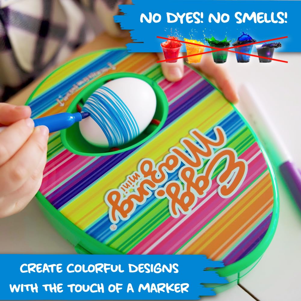 The EggMazing Easter Egg Mini Decorator Kit Arts and Crafts Set - Includes Egg Decorating Spinner and 6 Markers - Packaging May Vary