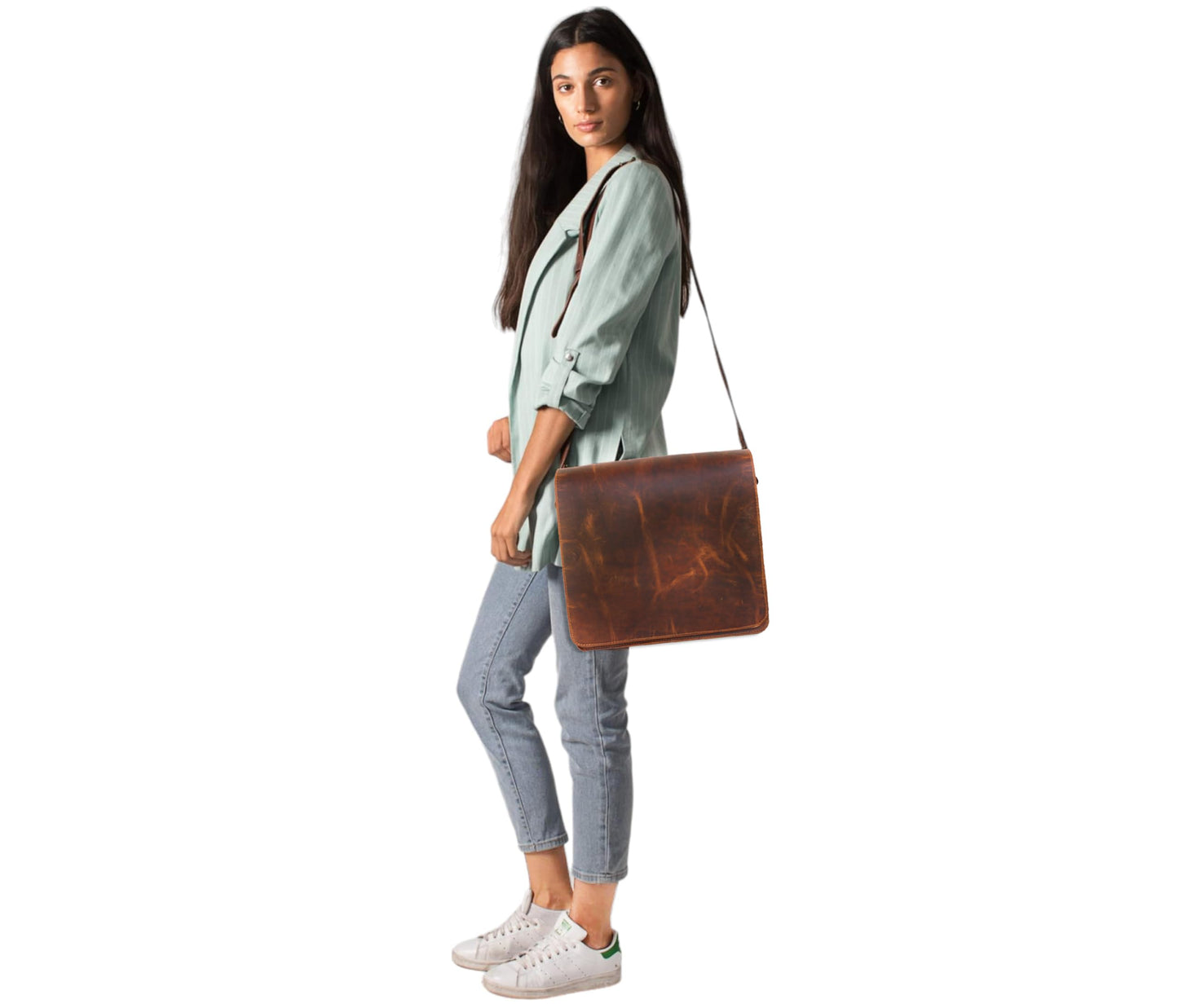 13" leather messenger bag laptop case office briefcase gift for men computer distressed shoulder bag