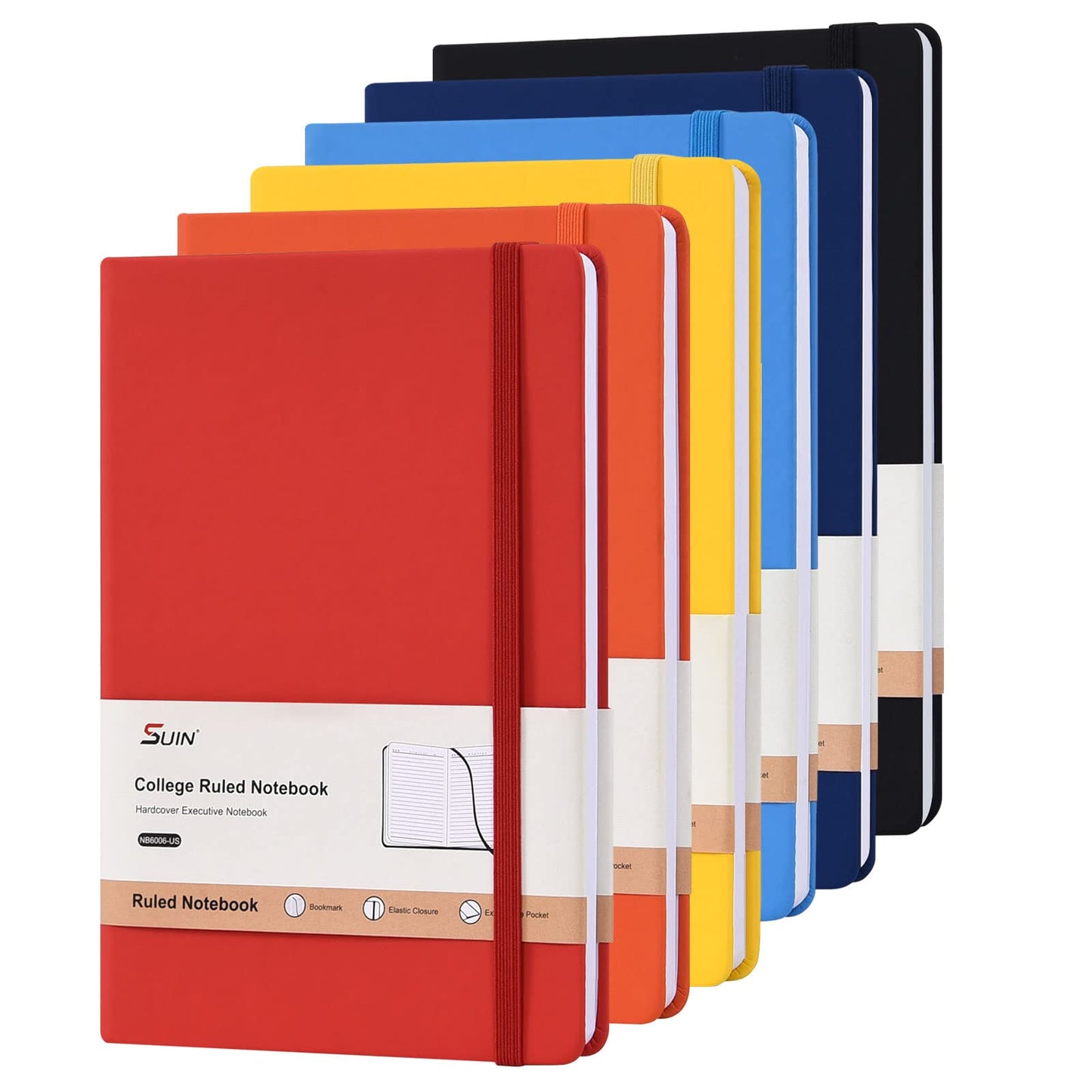 SUIN Hardcover-Journal-Notebooks, A5 Lined Journals Notebook for Writing 200 Pages, 8.2 x 5.5 inch, Classic Ruled Notebooks for Work/Travel/College (Multi-colors)