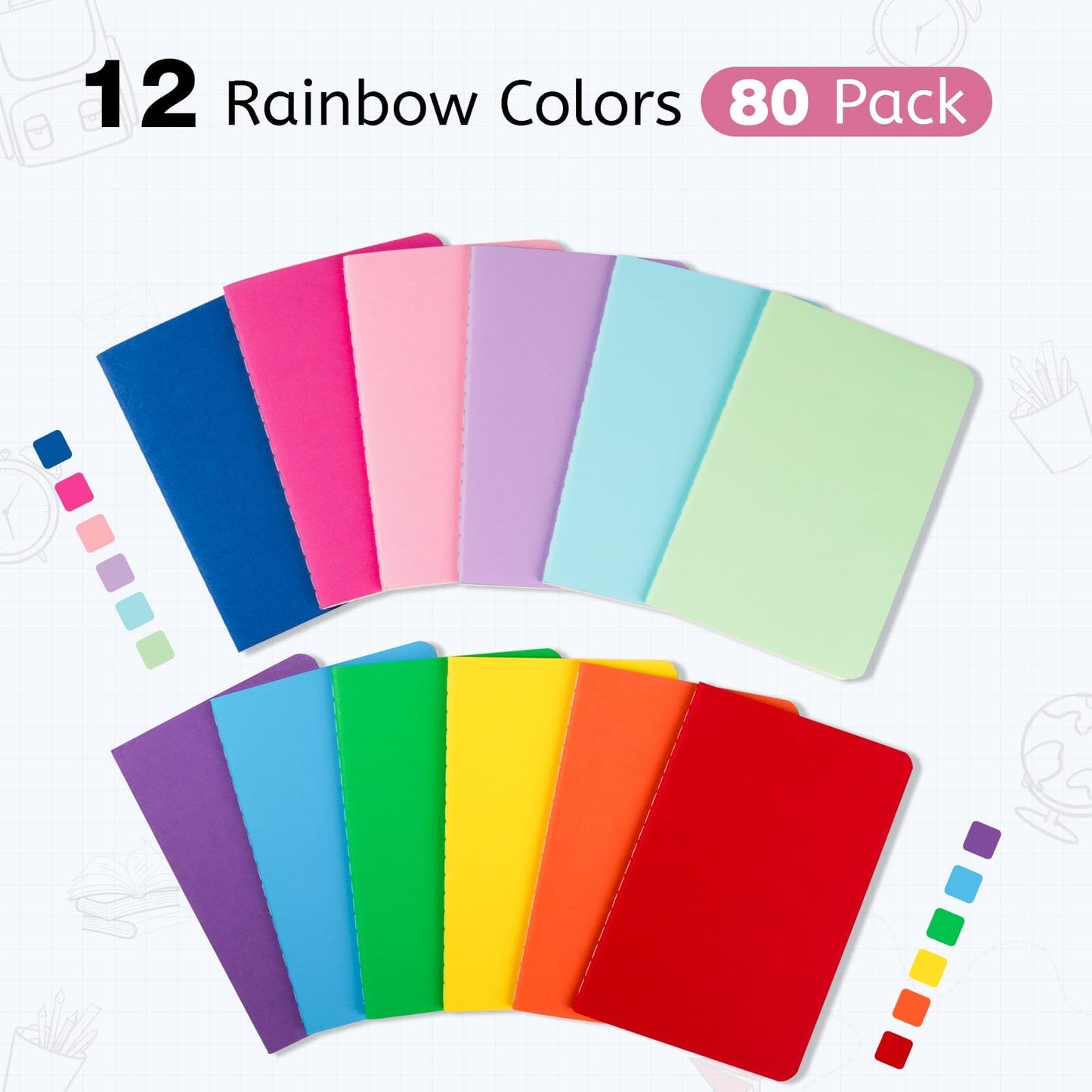 Oucaru 80 Pack Small Pocket Notebook, Mini Blank Notebook 3.5 x 5.5 Inches, Small Journals Notepad for Kids Students Office School Supplies, 12 Rianbow Color, 30 Sheets/60 Pages
