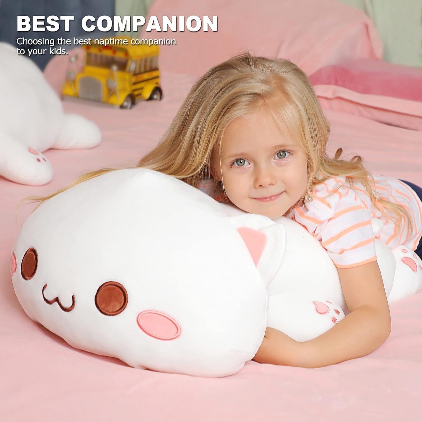 Onsoyours Cute Kitten Plush Toy Stuffed Animal Pet Kitty Soft Anime Cat Plush Pillow for Kids (White Cat A, 20")