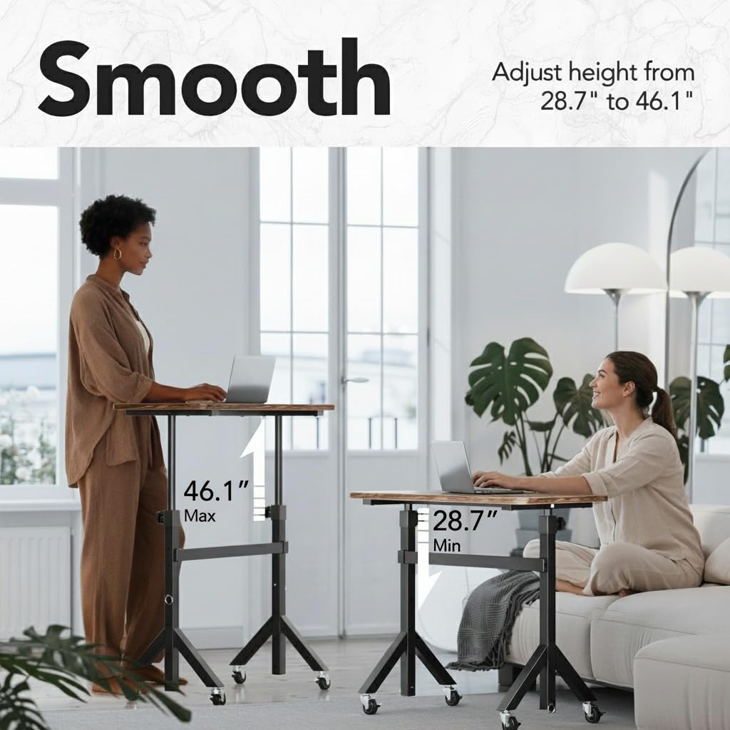 HUANUO 32'' Small Standing Desk Adjustable Heigh, Mobile Stand Up Desk with Wheels, Portable Rolling Desks for Walking Pad and Treadmill, Computer Laptop Desks for Home Office Space,Walnut